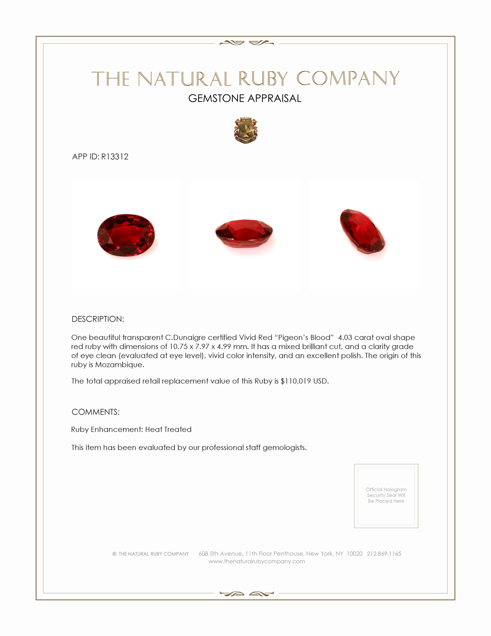 4.03 Ct. Ruby from Mozambique