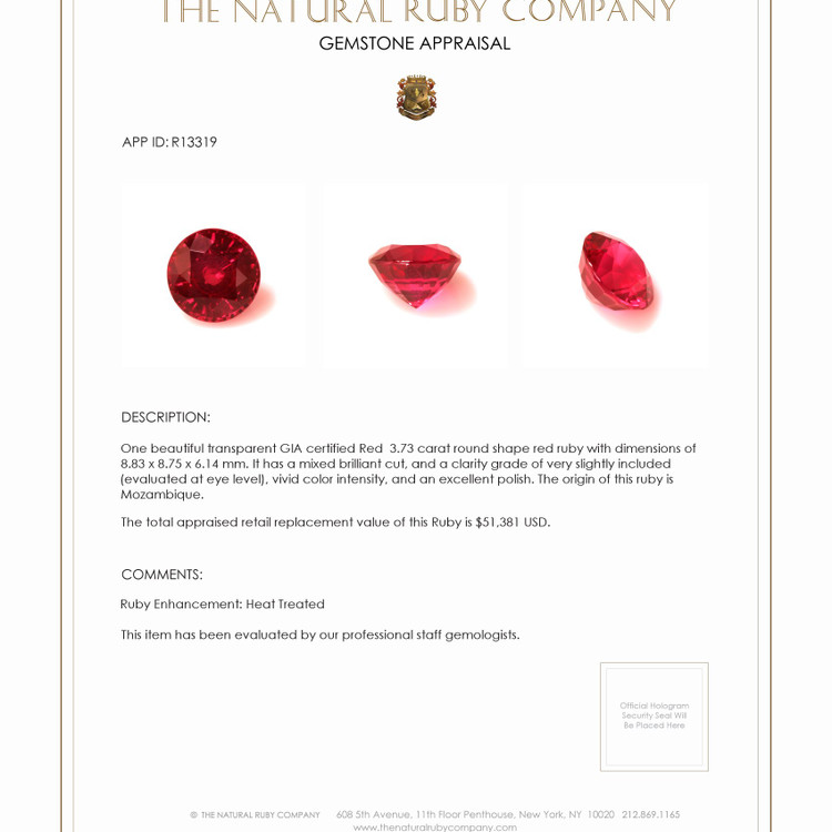 3.73 Ct. Ruby from Mozambique