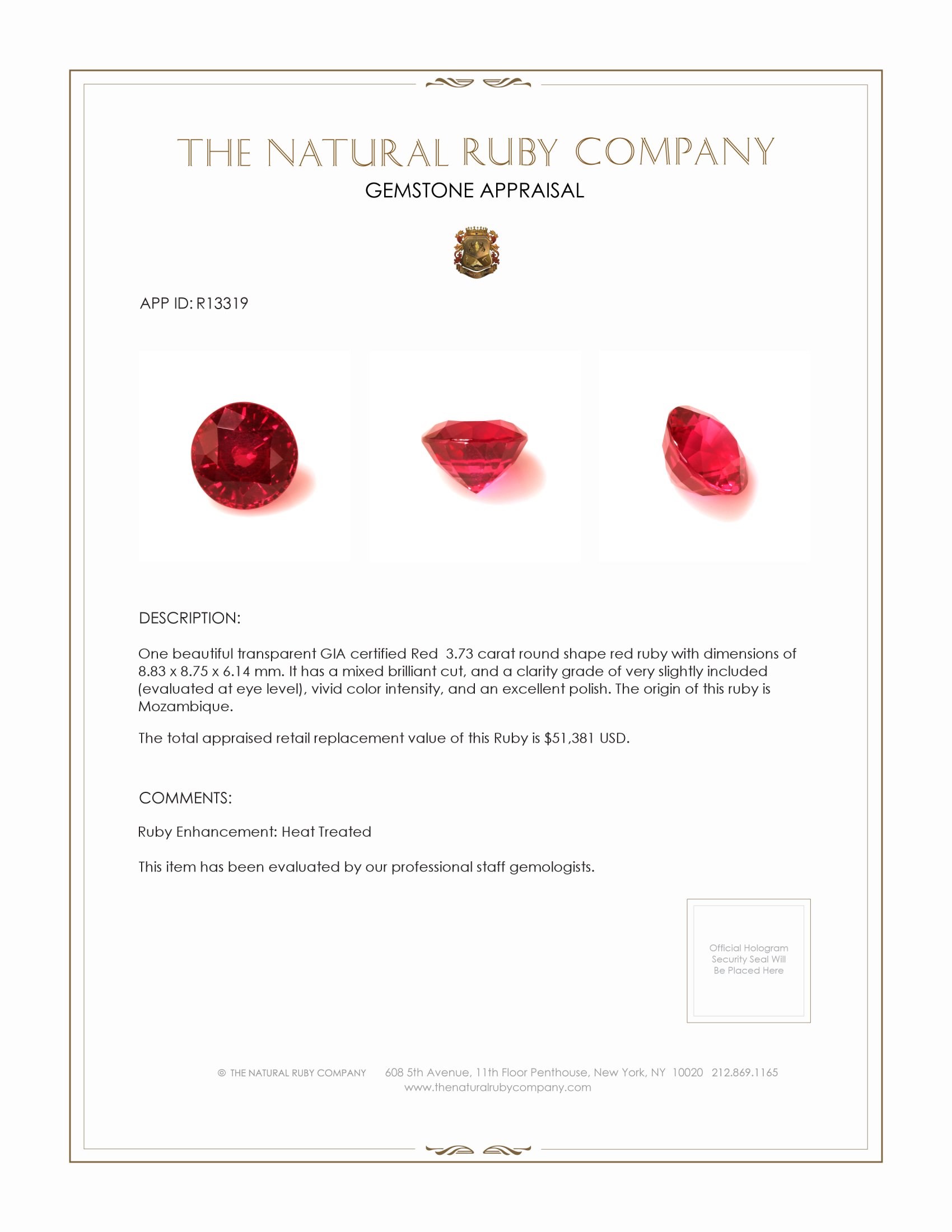 3.73 Ct. Ruby from Mozambique