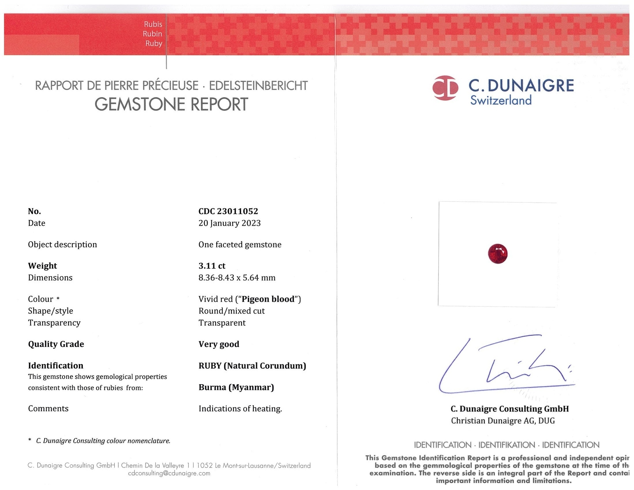 3.11 Ct. Ruby from Burma (Myanmar)