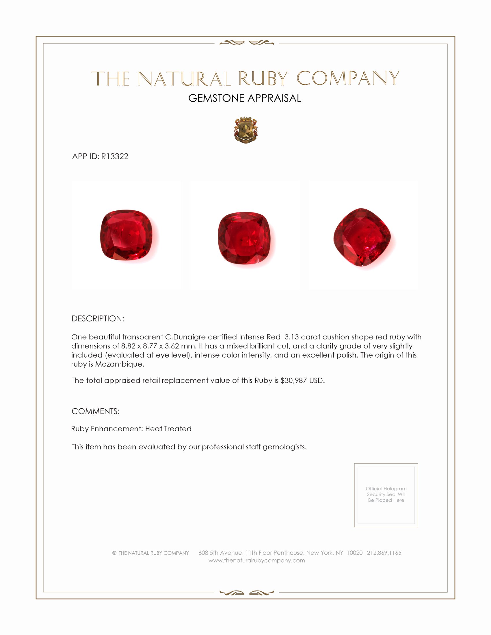 3.13 Ct. Ruby from Mozambique