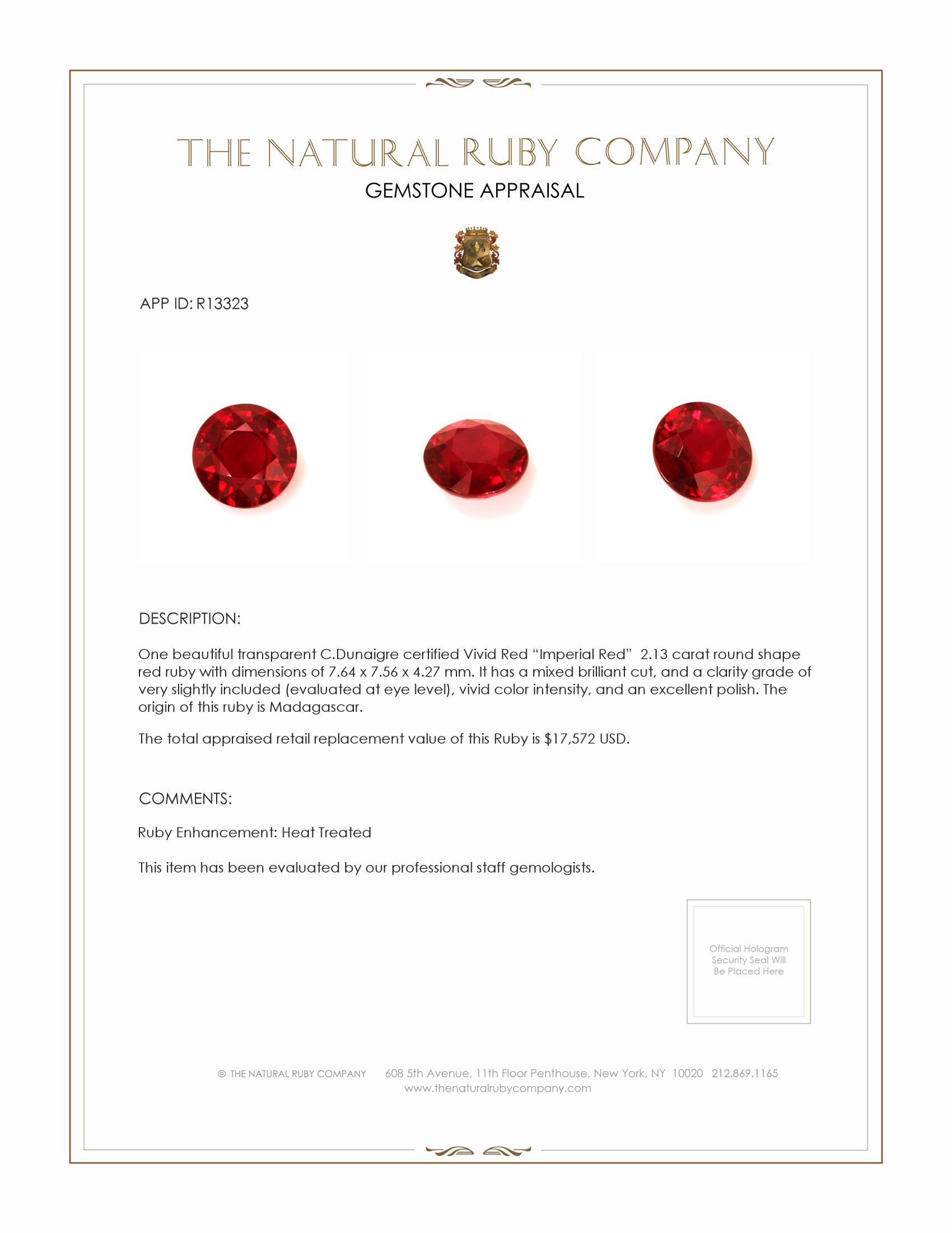 2.13 Ct. Ruby from Madagascar