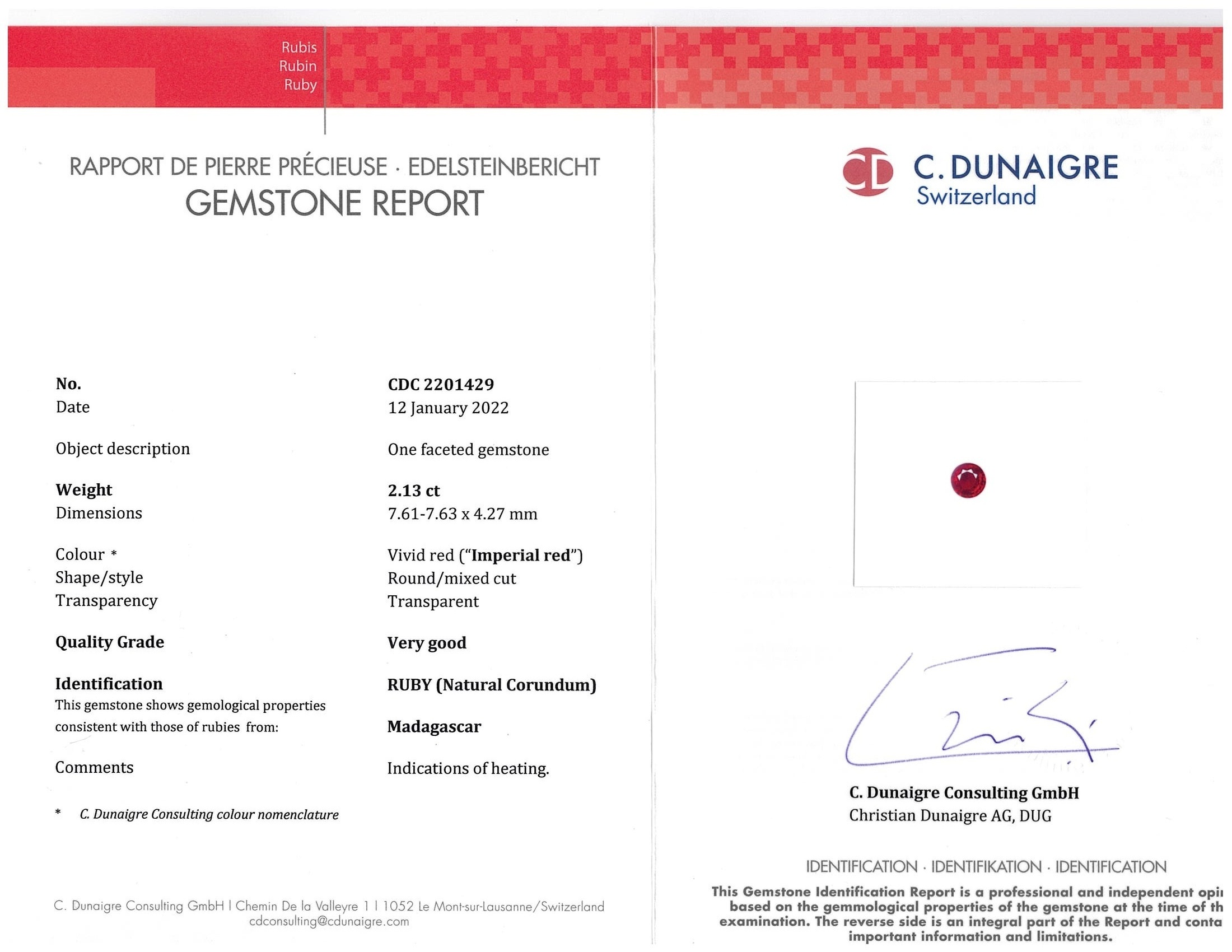 2.13 Ct. Ruby from Madagascar