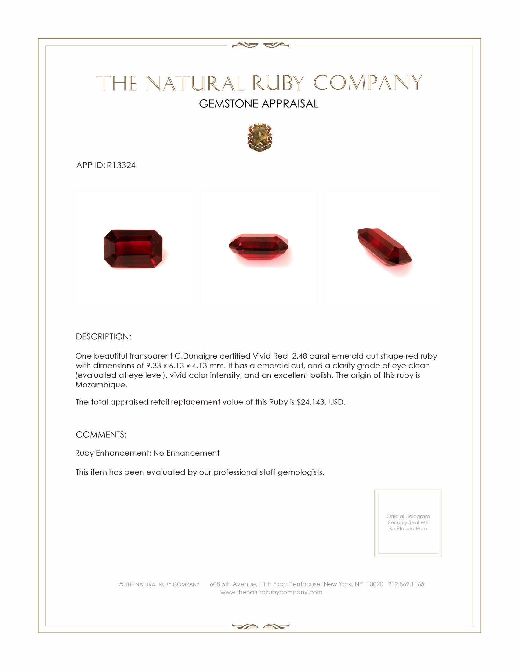 2.48 Ct. Ruby from Mozambique