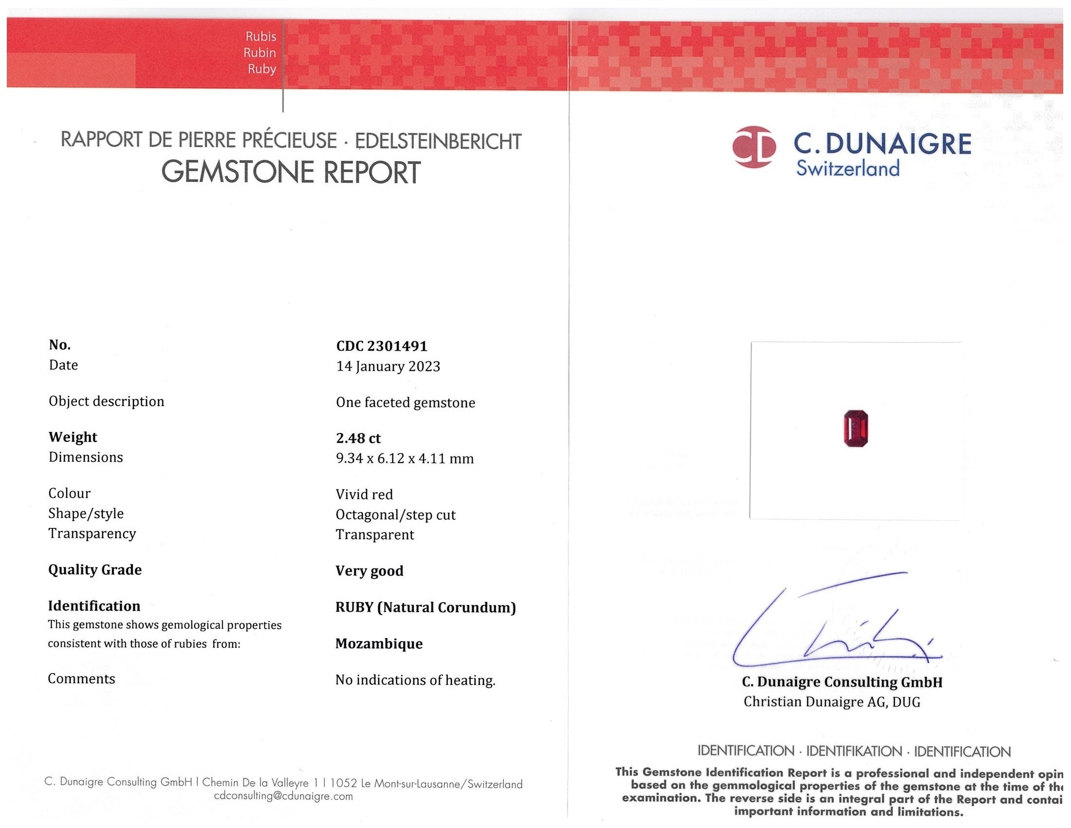 2.48 Ct. Ruby from Mozambique