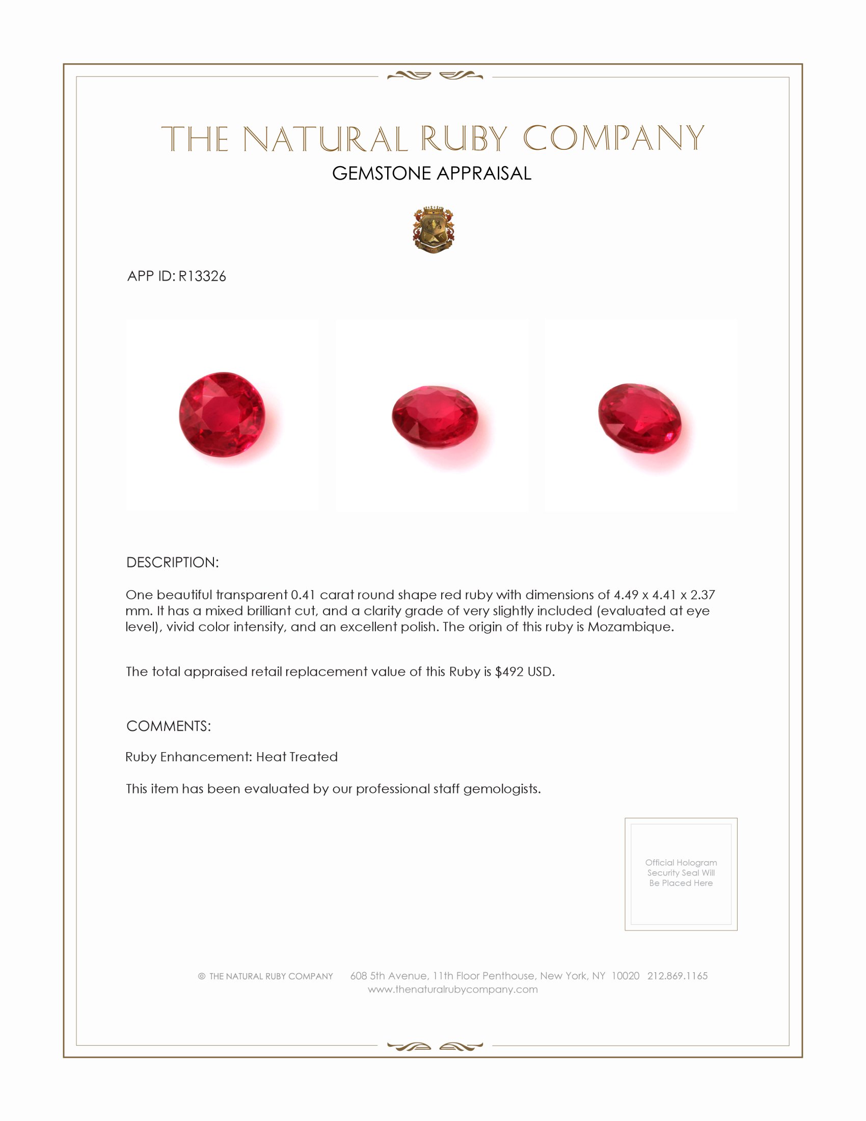 0.41 Ct. Ruby from Mozambique