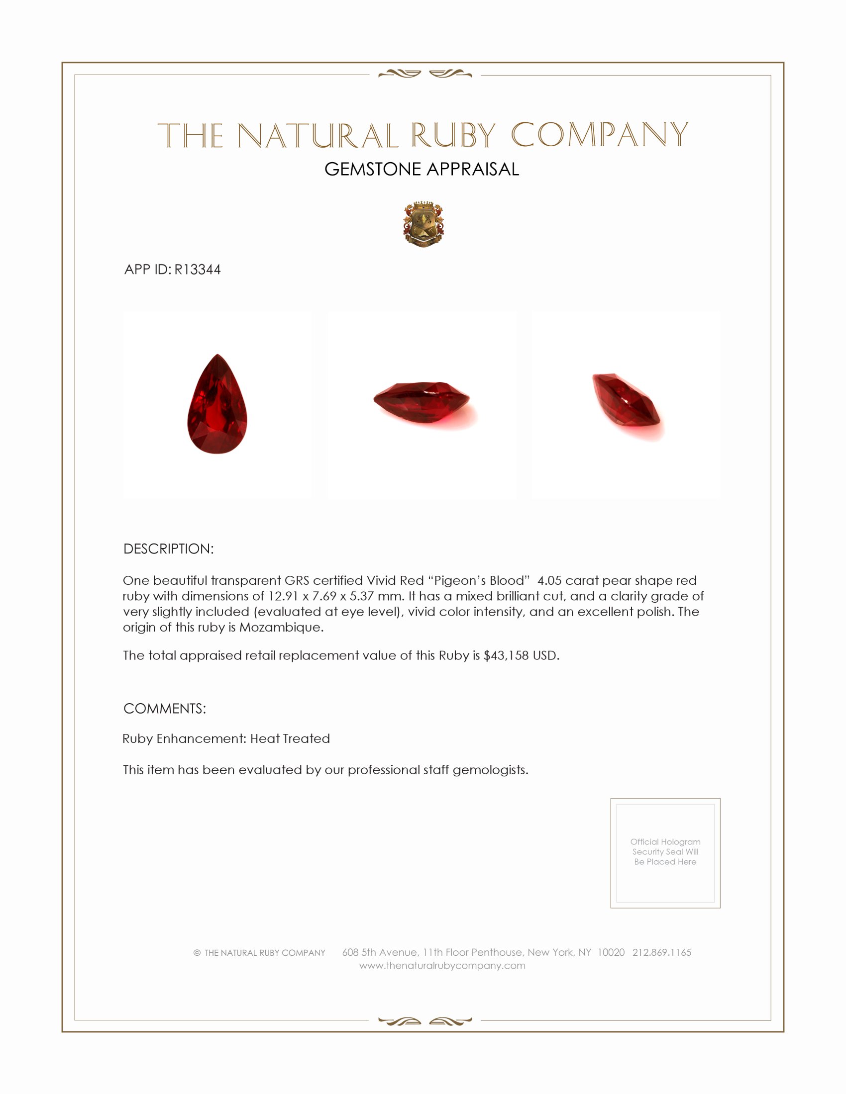 4.05 Ct. Ruby from Mozambique