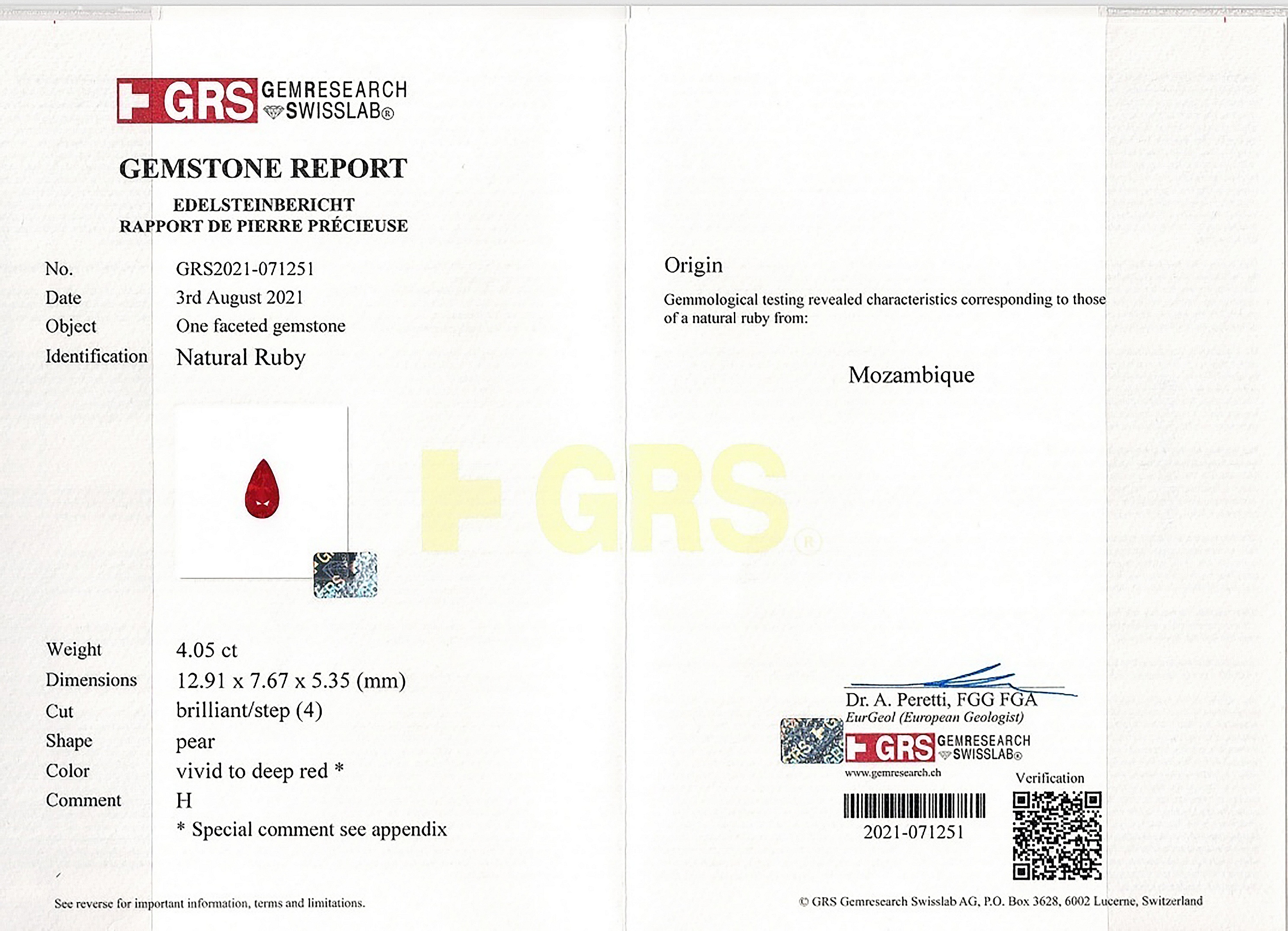 4.05 Ct. Ruby from Mozambique