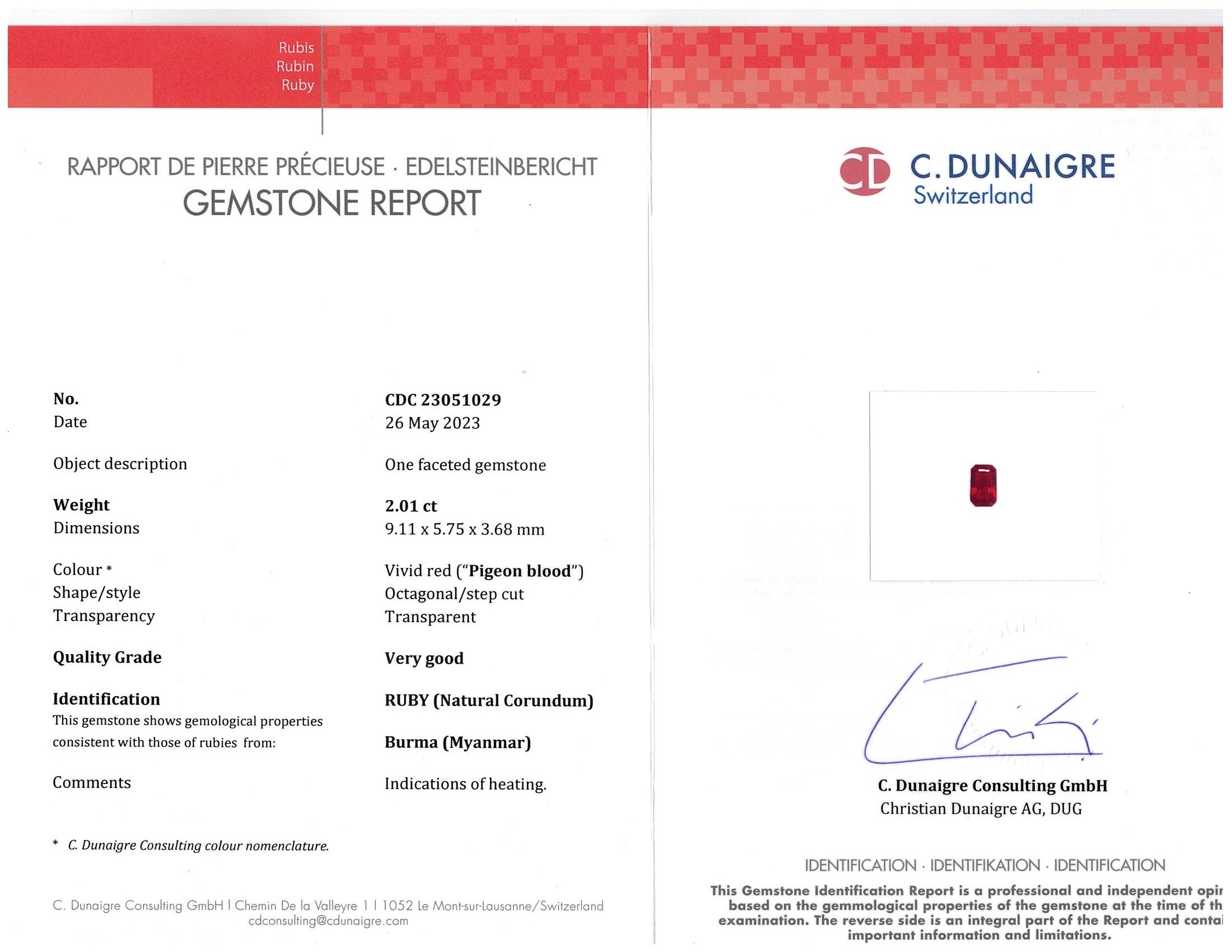 2.01 Ct. Ruby from Burma (Myanmar)