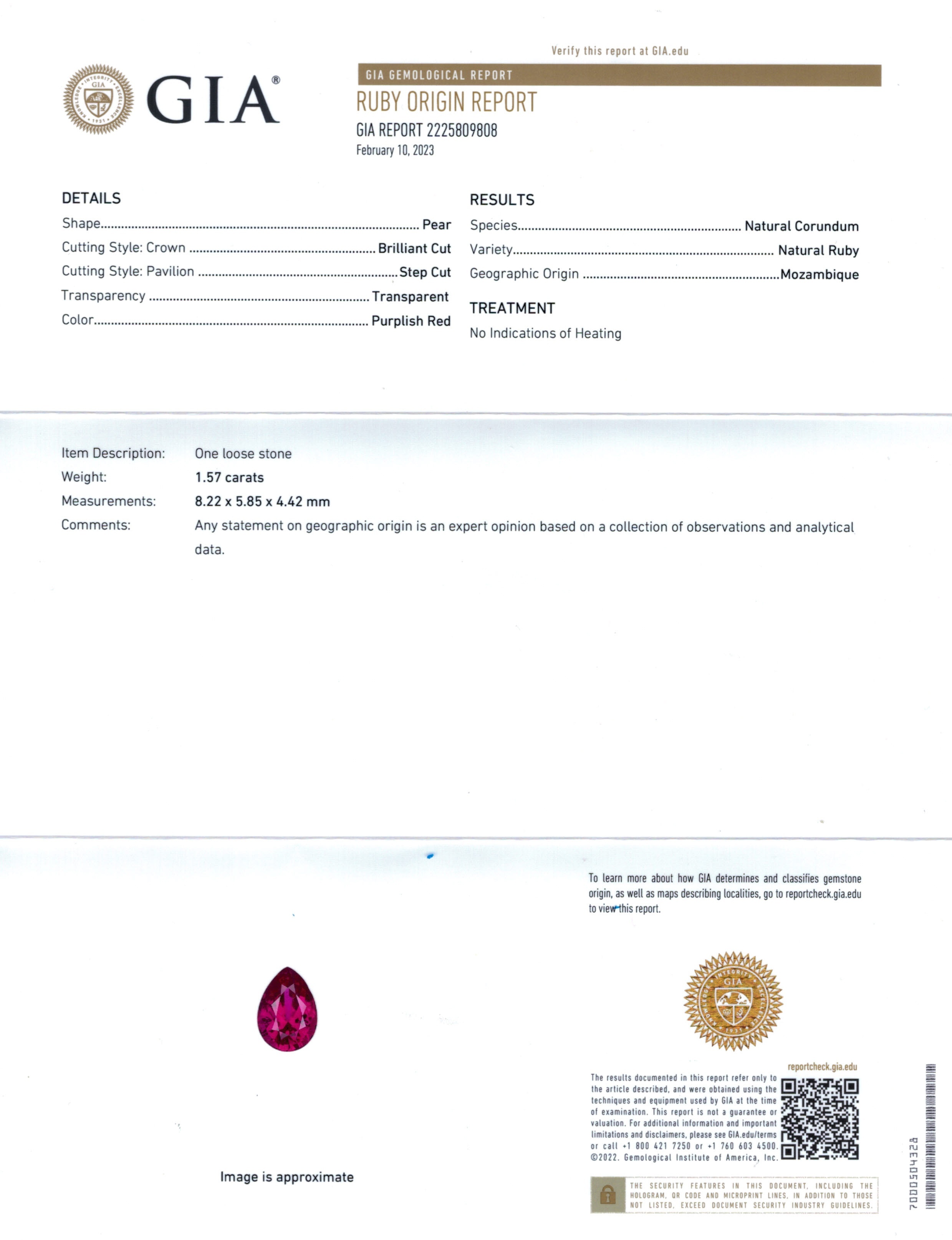 1.57 Ct. Ruby from Mozambique