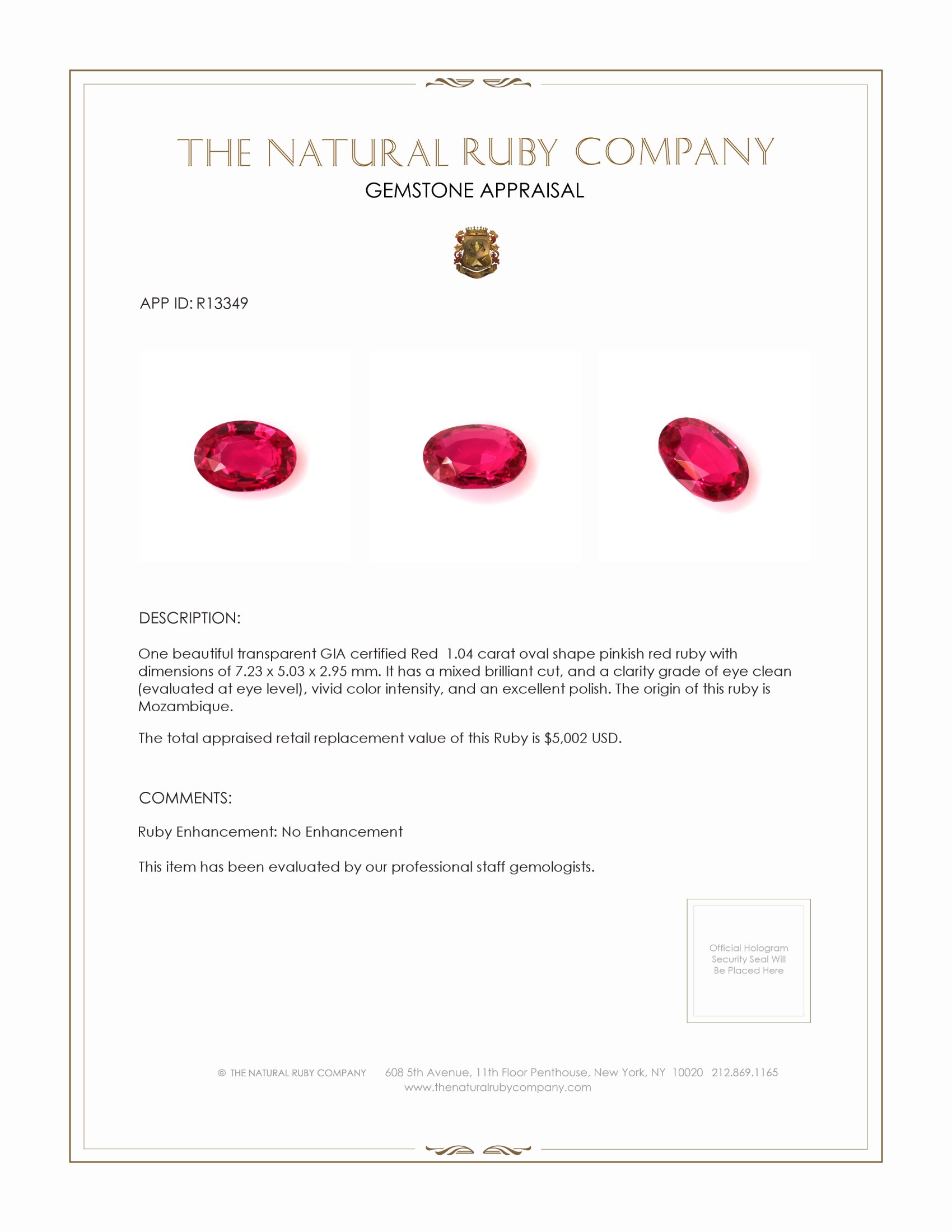 1.04 Ct. Ruby from Mozambique