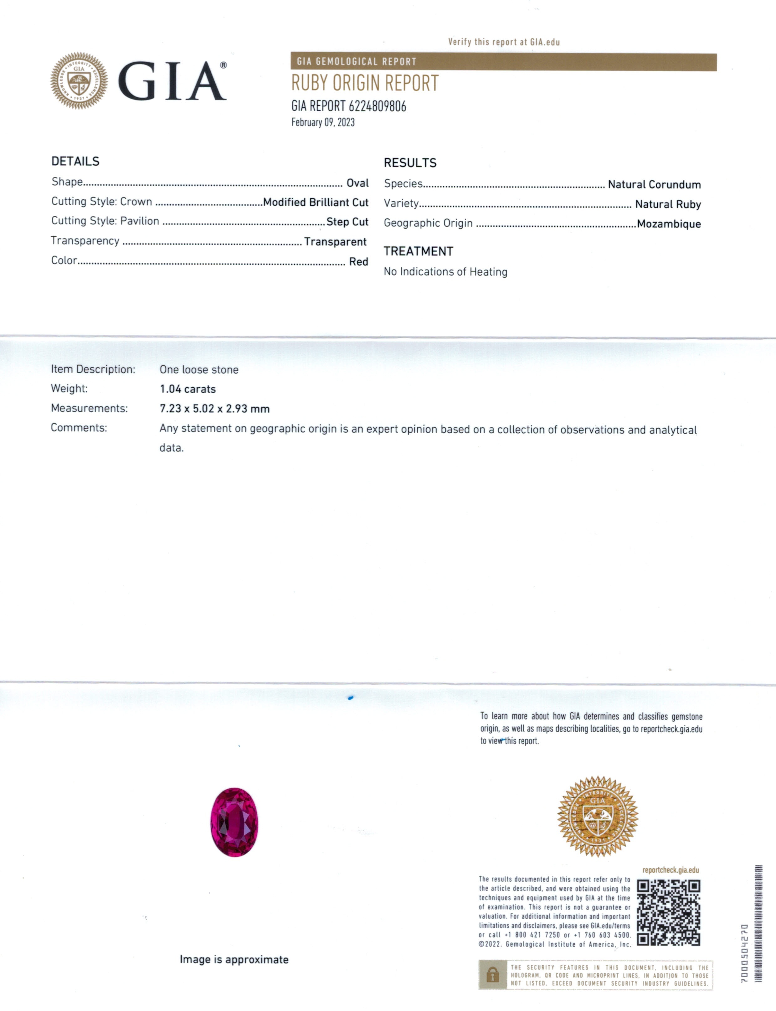 1.04 Ct. Ruby from Mozambique