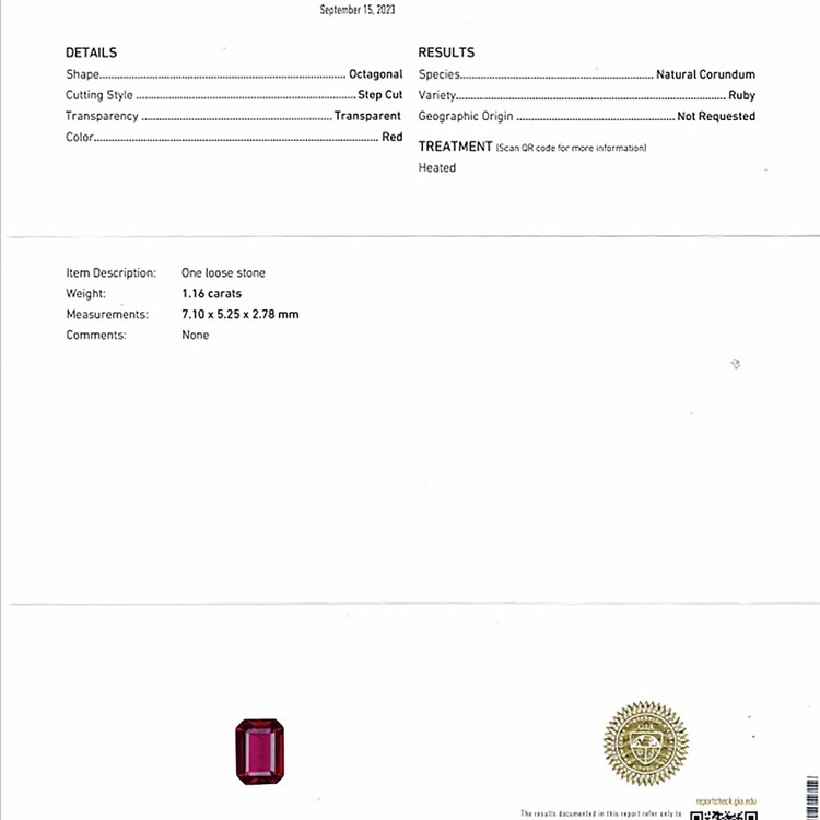 1.16 Ct. Ruby from Mozambique