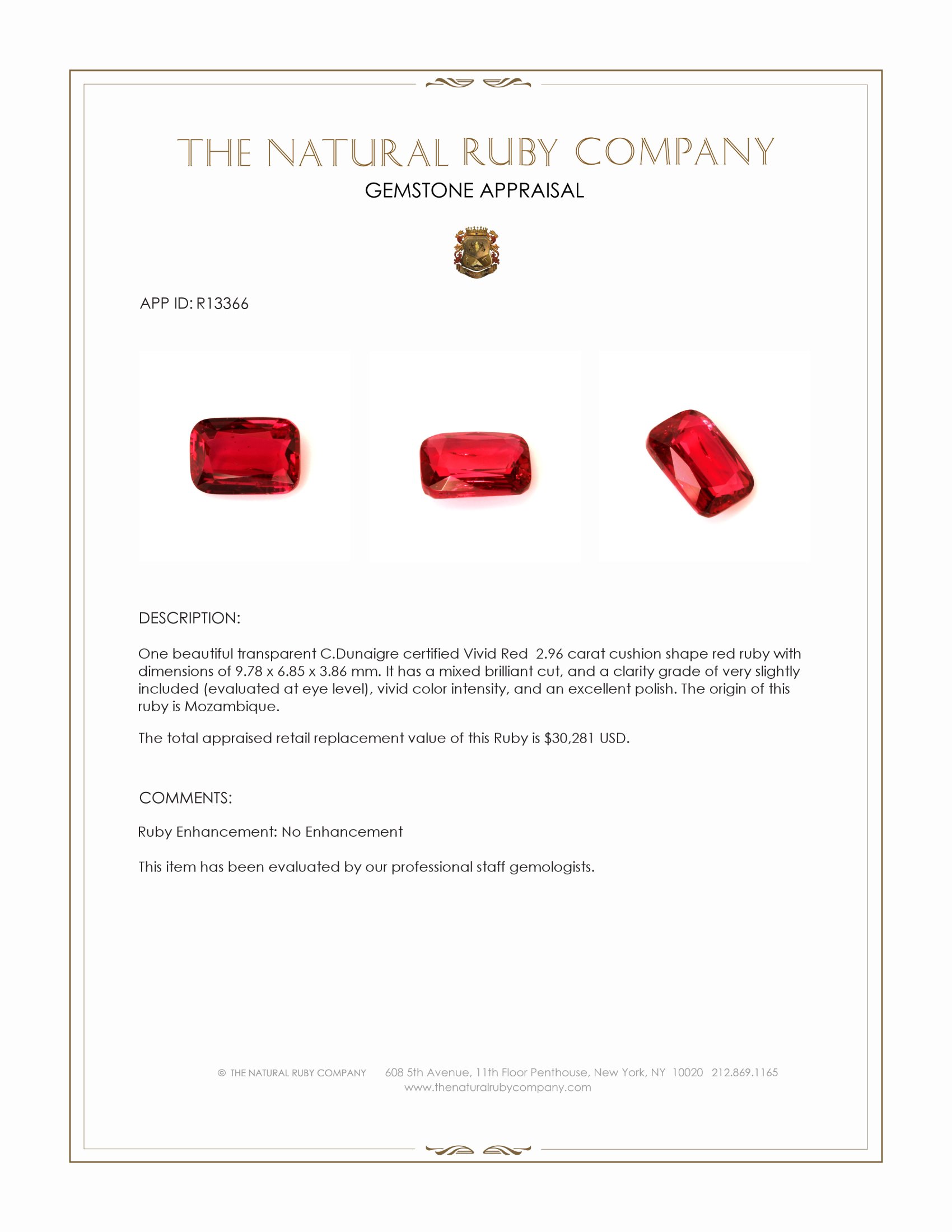 2.96 Ct. Ruby from Mozambique