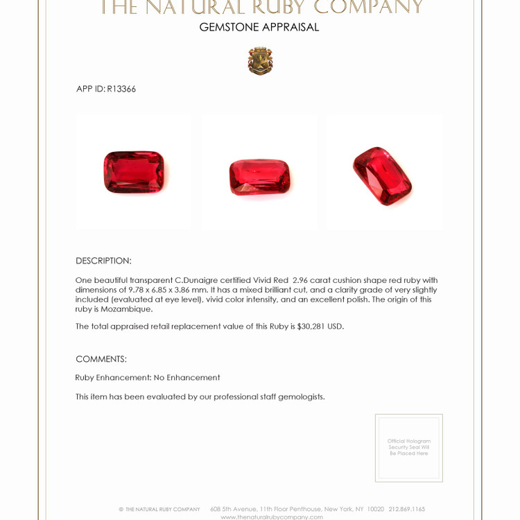 2.96 Ct. Ruby from Mozambique