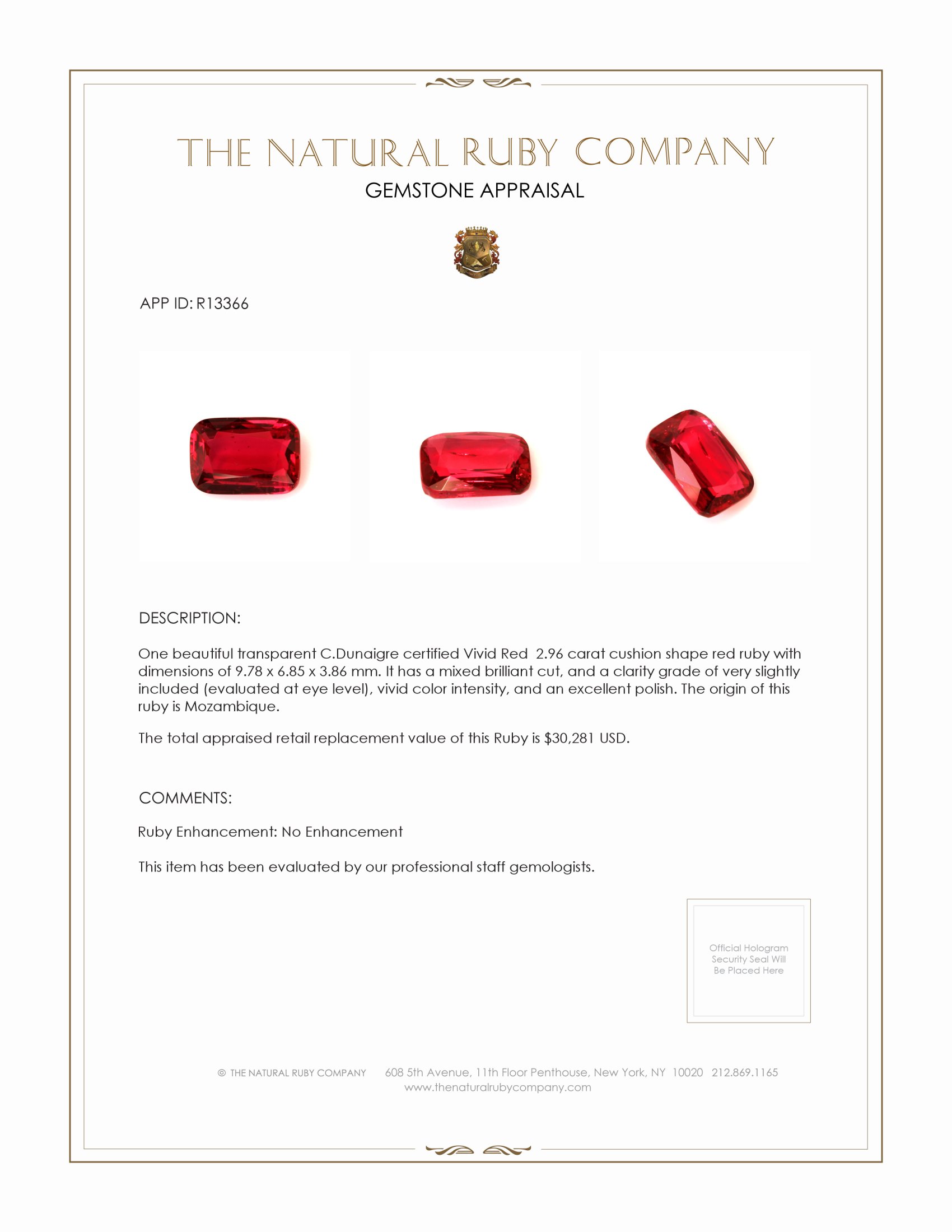 2.96 Ct. Ruby from Mozambique