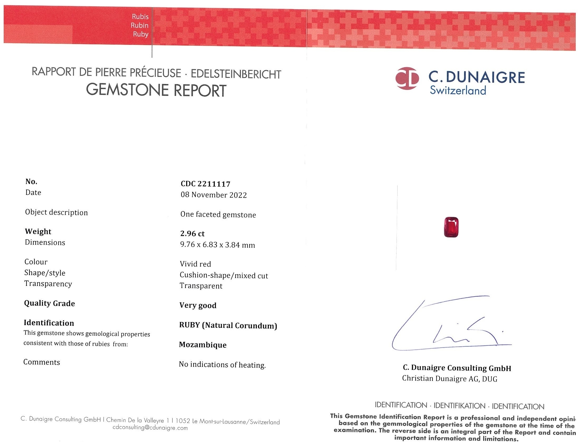 2.96 Ct. Ruby from Mozambique