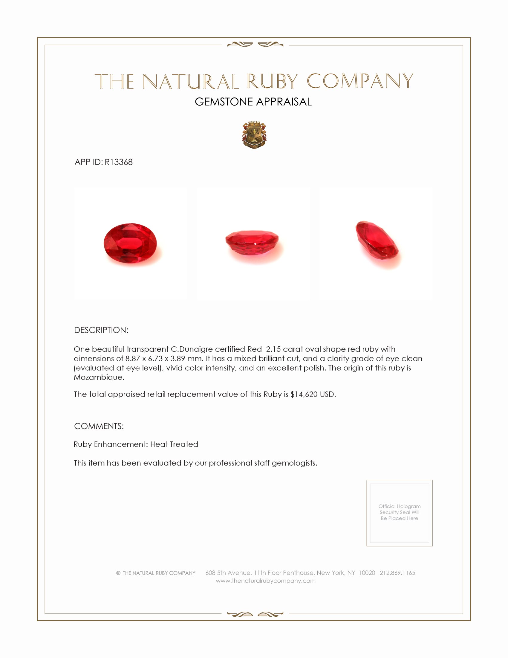 2.15 Ct. Ruby from Mozambique