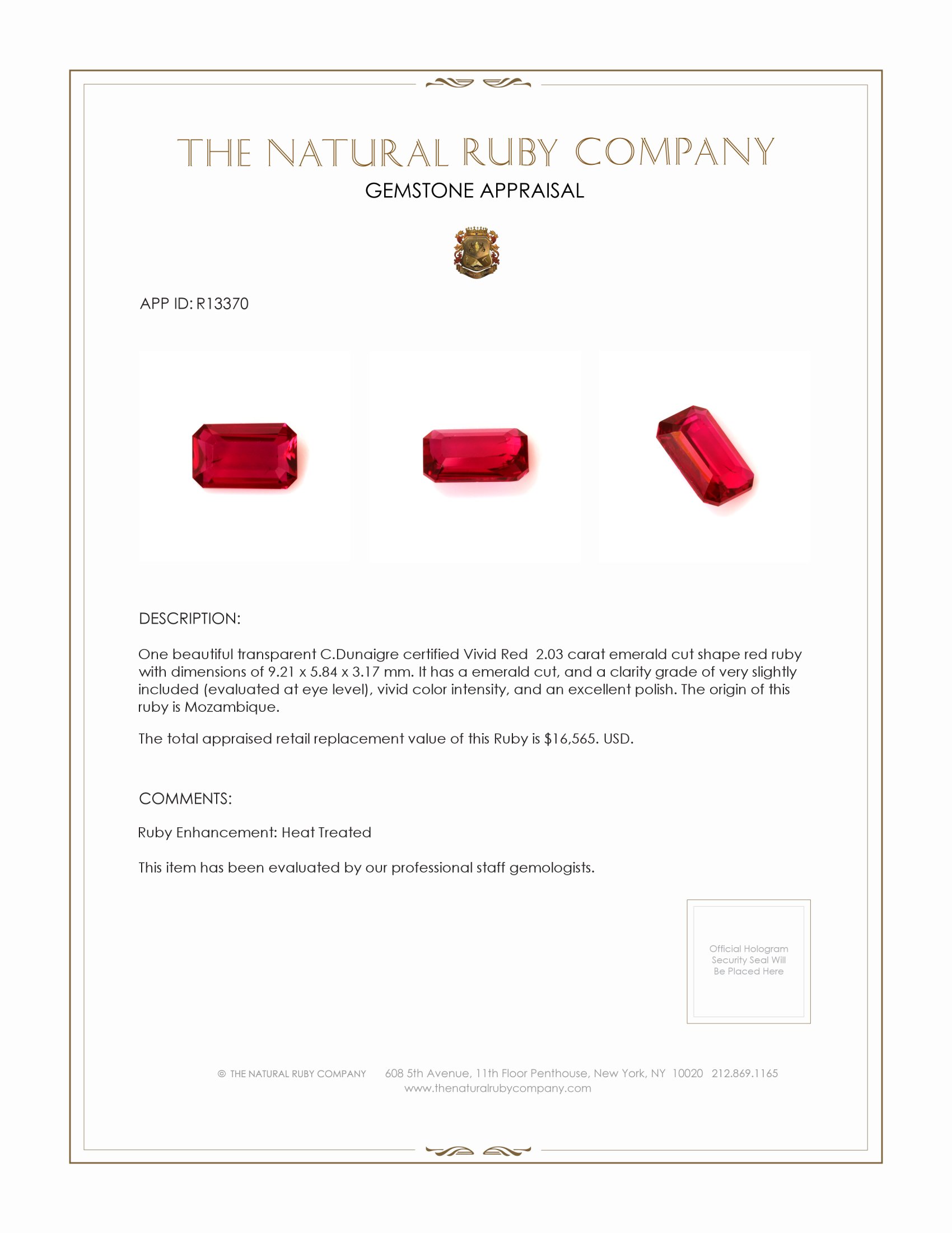 2.03 Ct. Ruby from Mozambique