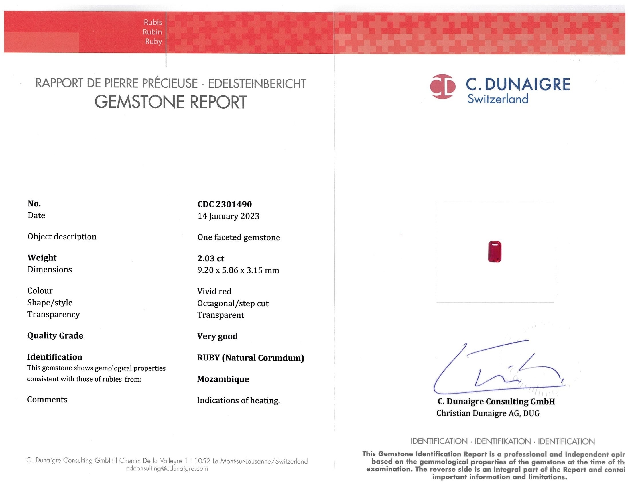 2.03 Ct. Ruby from Mozambique