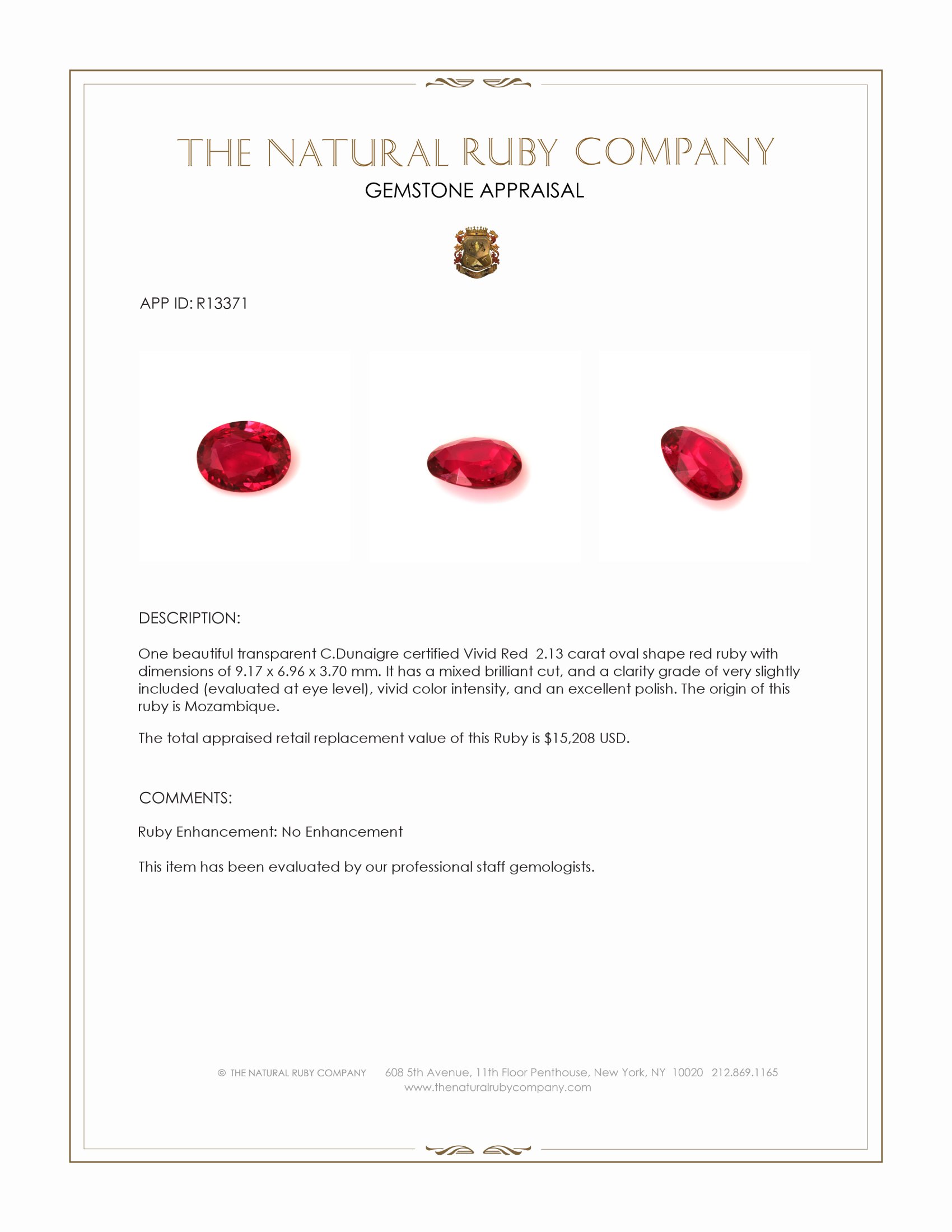 2.13 Ct. Ruby from Mozambique