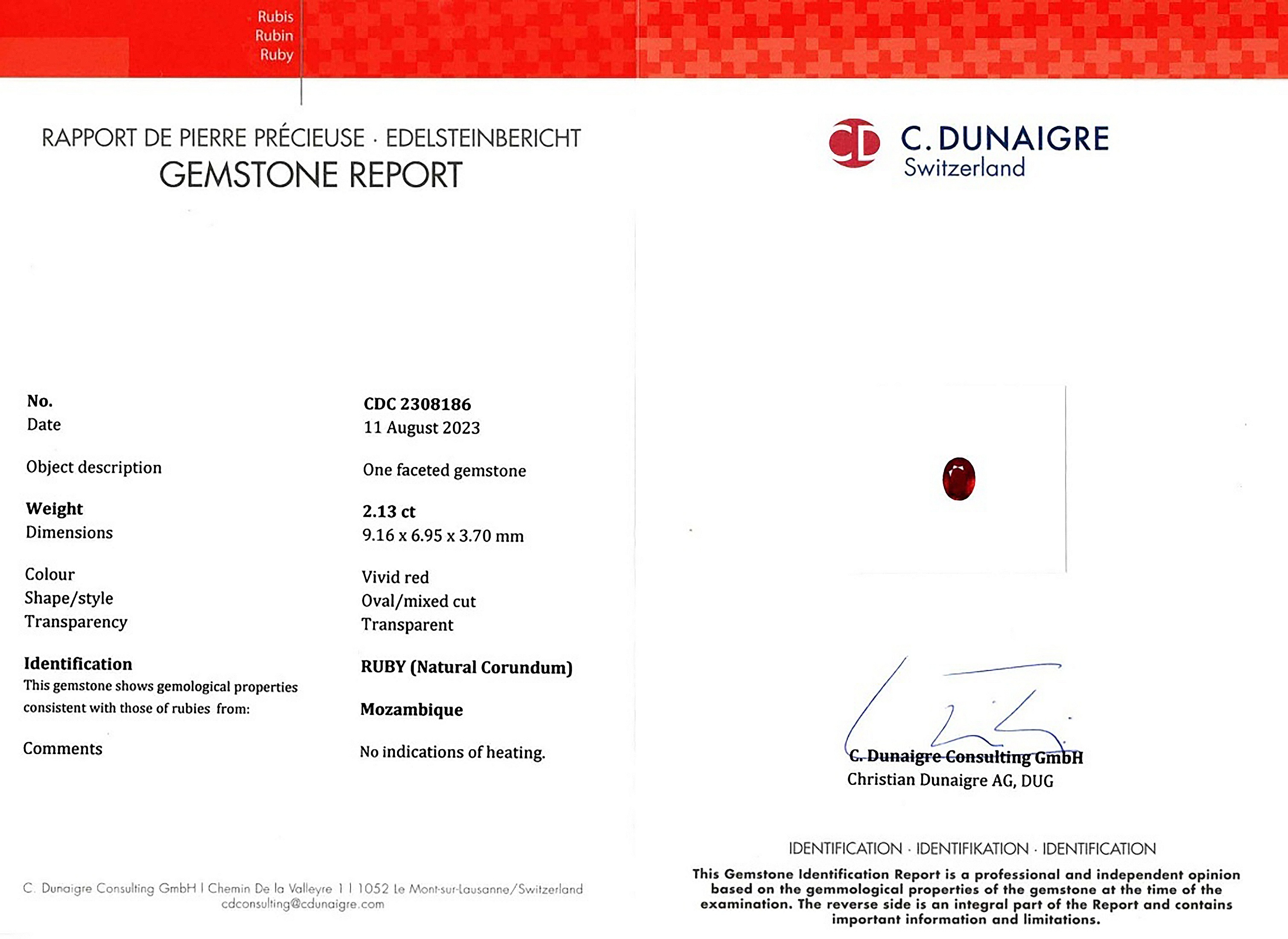 2.13 Ct. Ruby from Mozambique