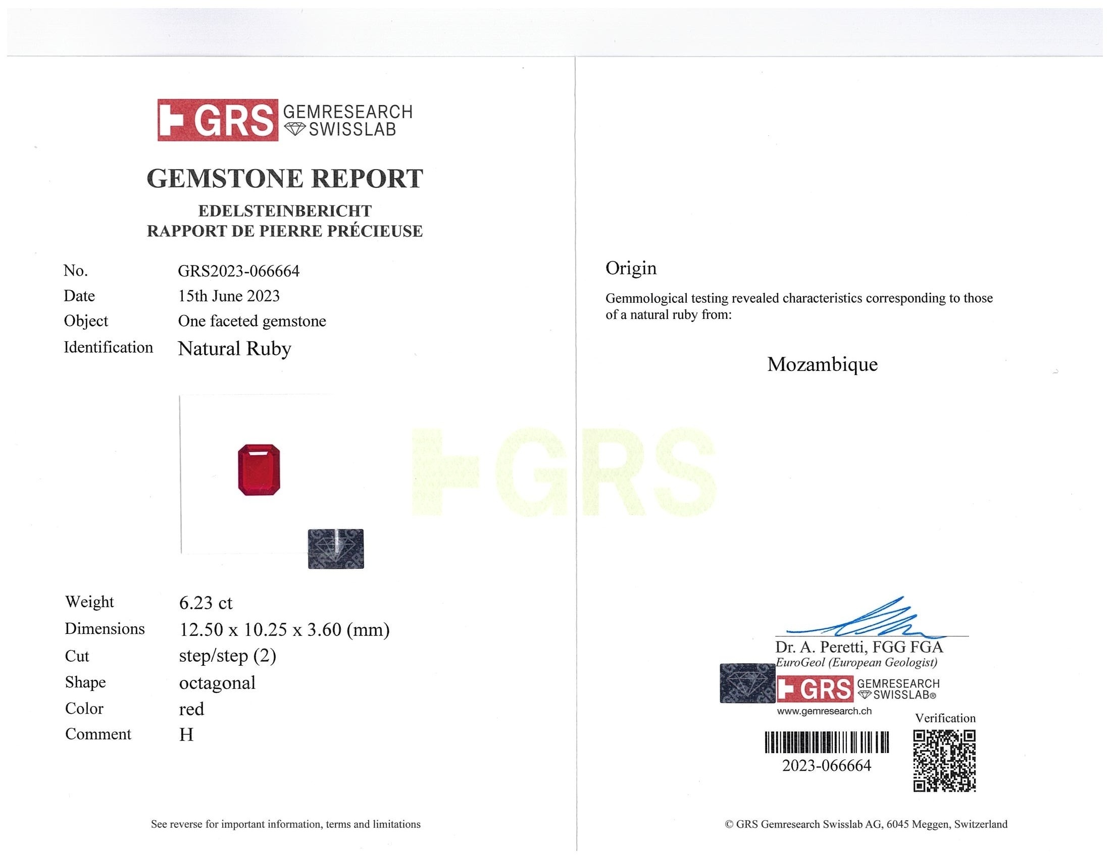 6.23 Ct. Ruby from Mozambique