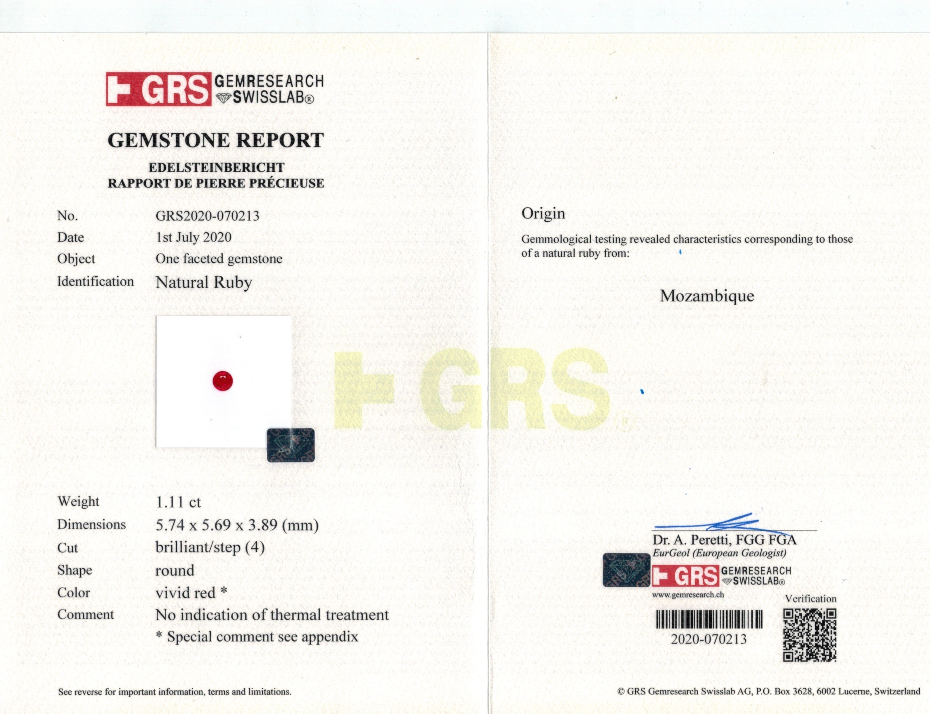 1.11 Ct. Ruby from Mozambique