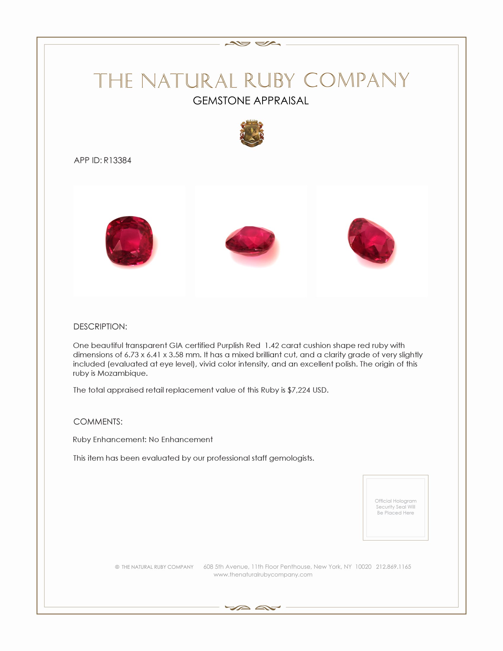 1.42 Ct. Ruby from Mozambique