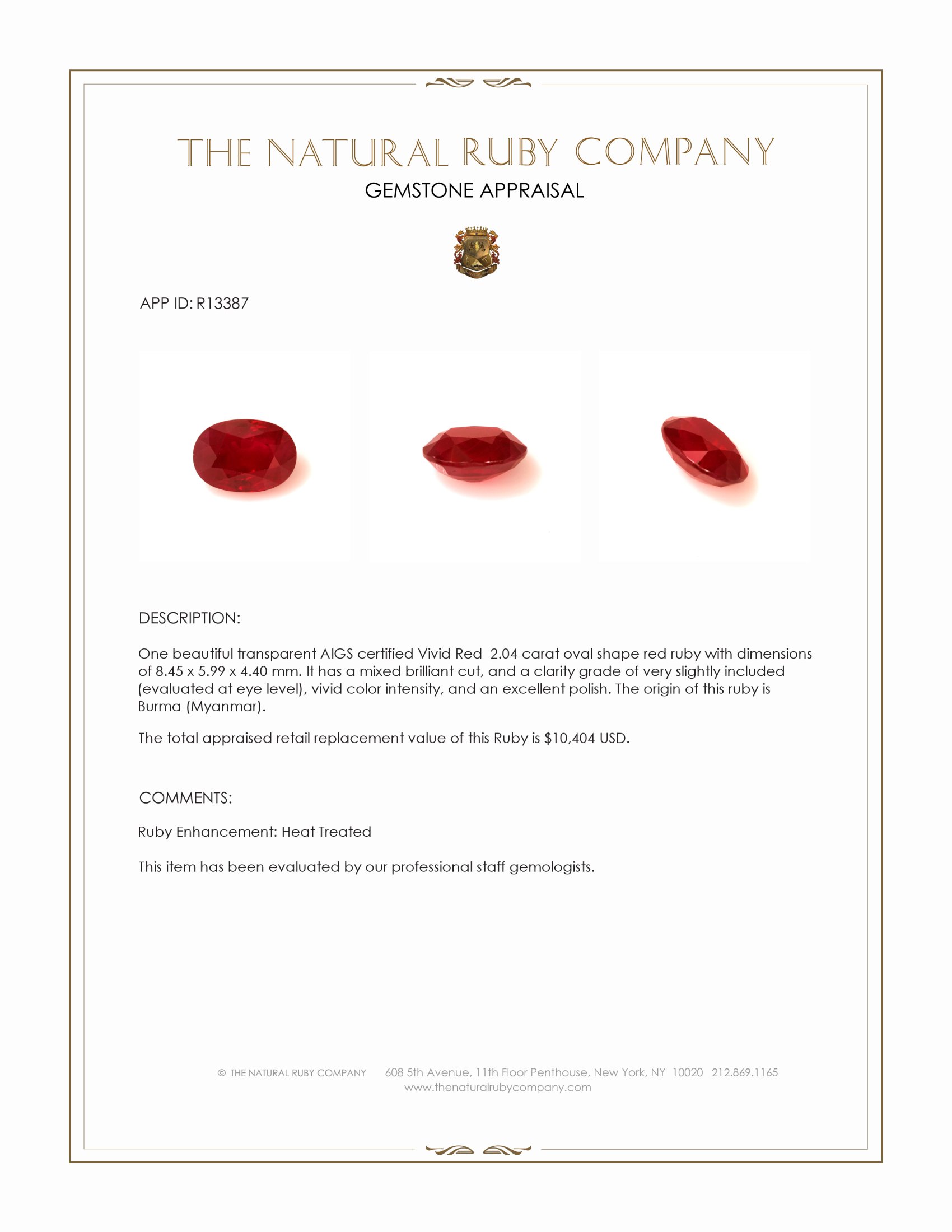 2.04 Ct. Ruby from Burma (Myanmar)