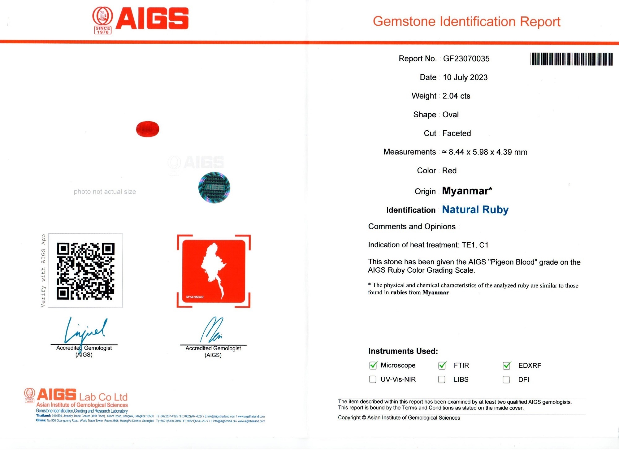 2.04 Ct. Ruby from Burma (Myanmar)