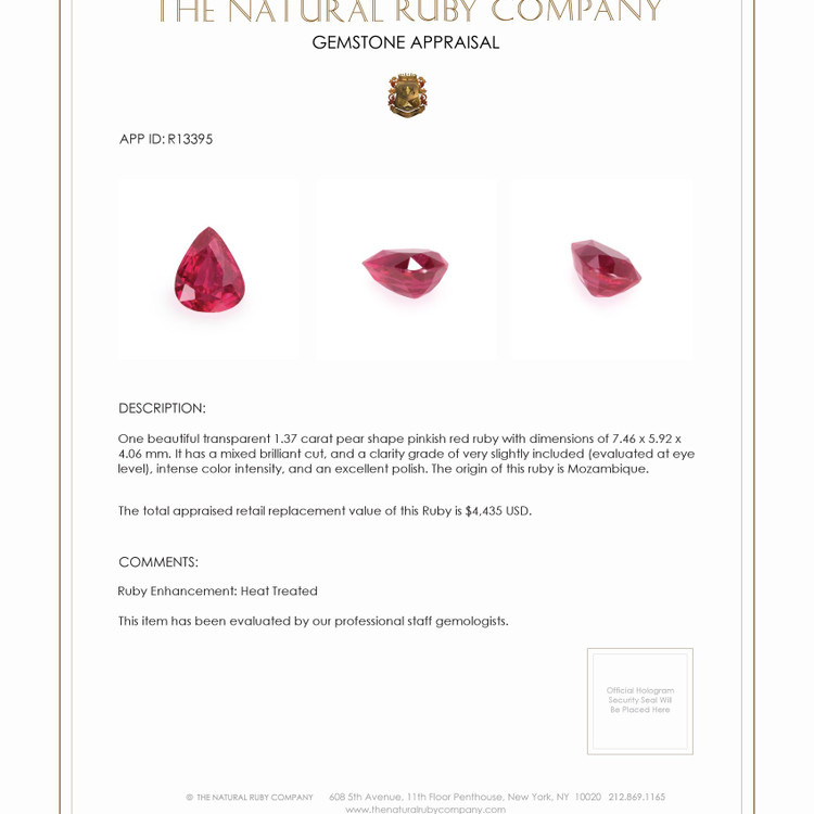 1.37 Ct. Ruby from Mozambique