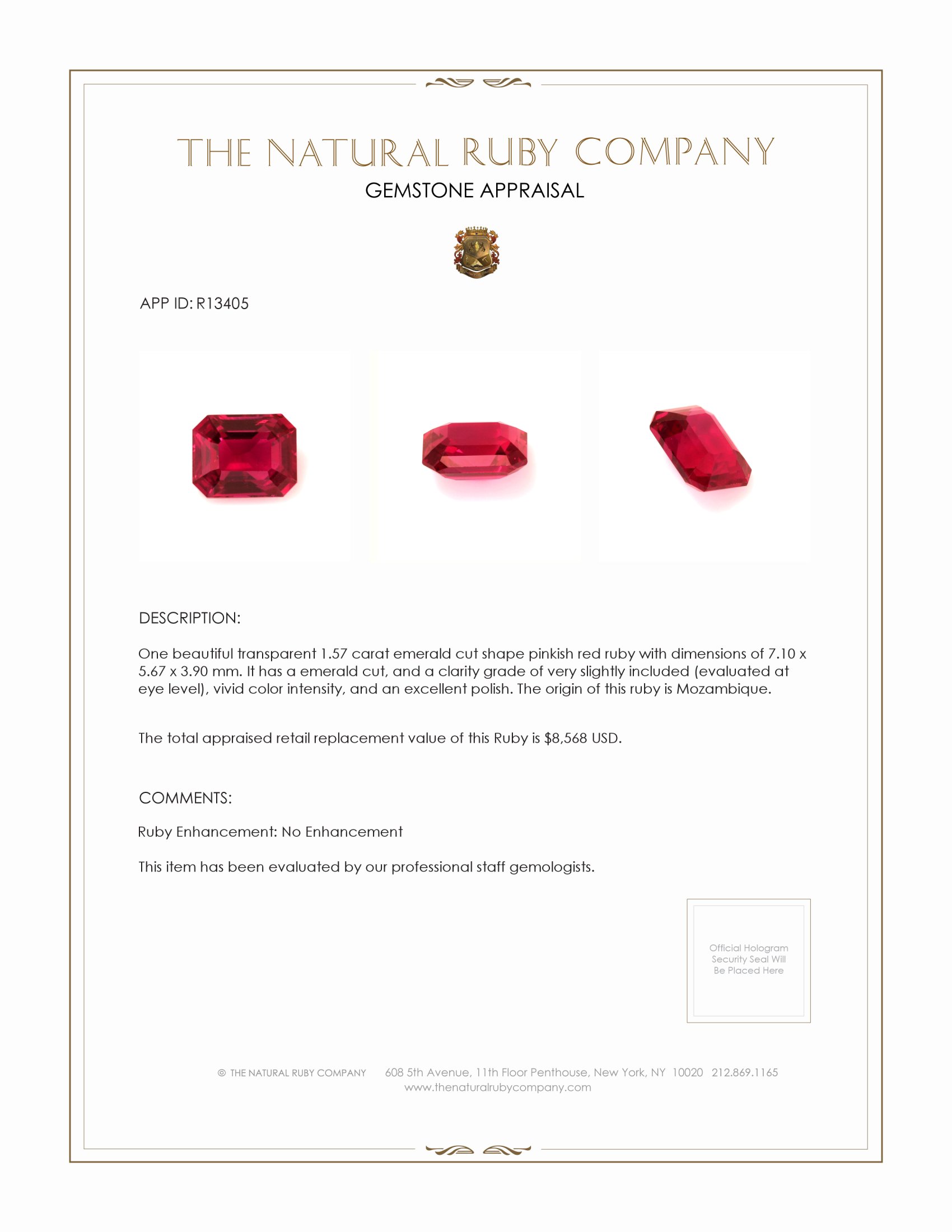 1.57 Ct. Ruby from Mozambique