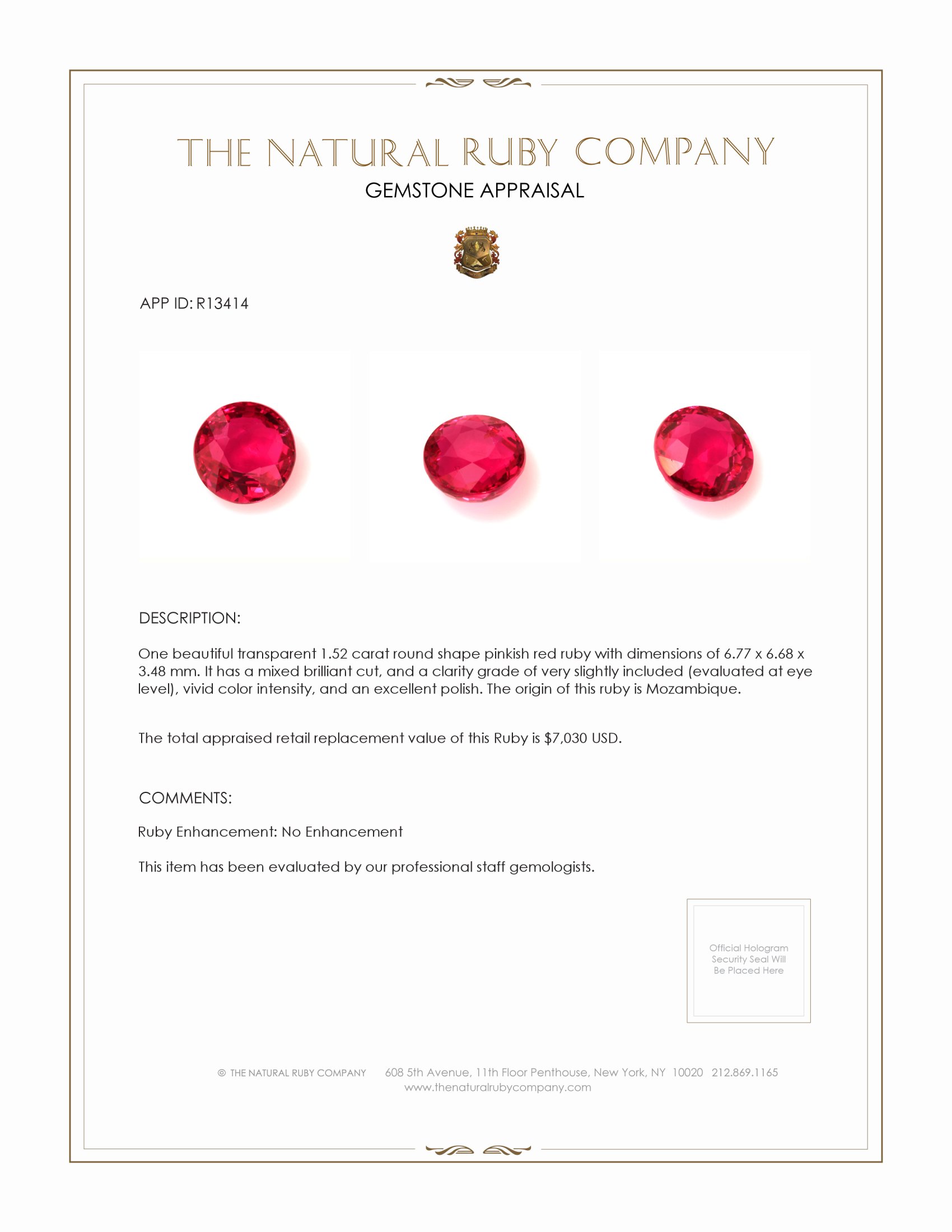 1.52 Ct. Ruby from Mozambique