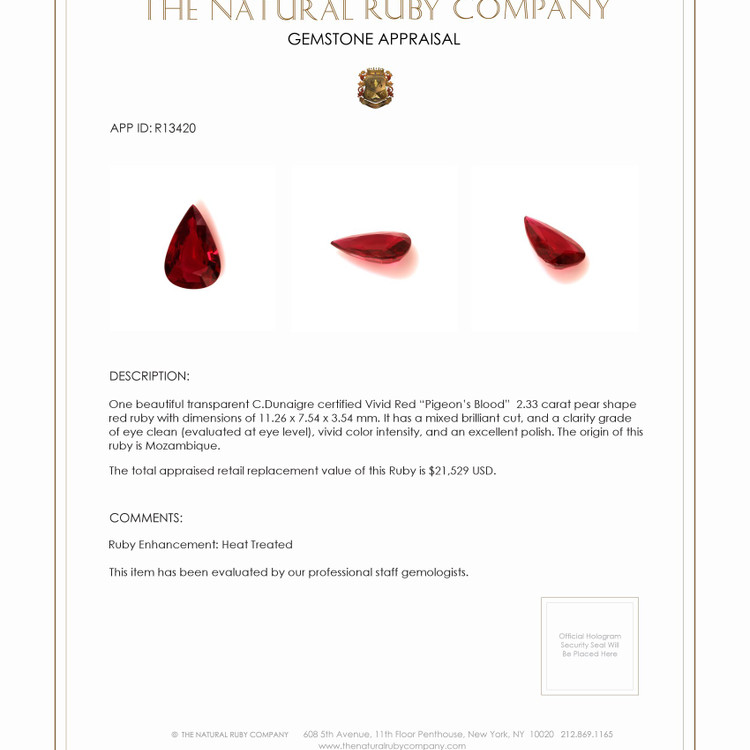 2.33 Ct. Ruby from Mozambique