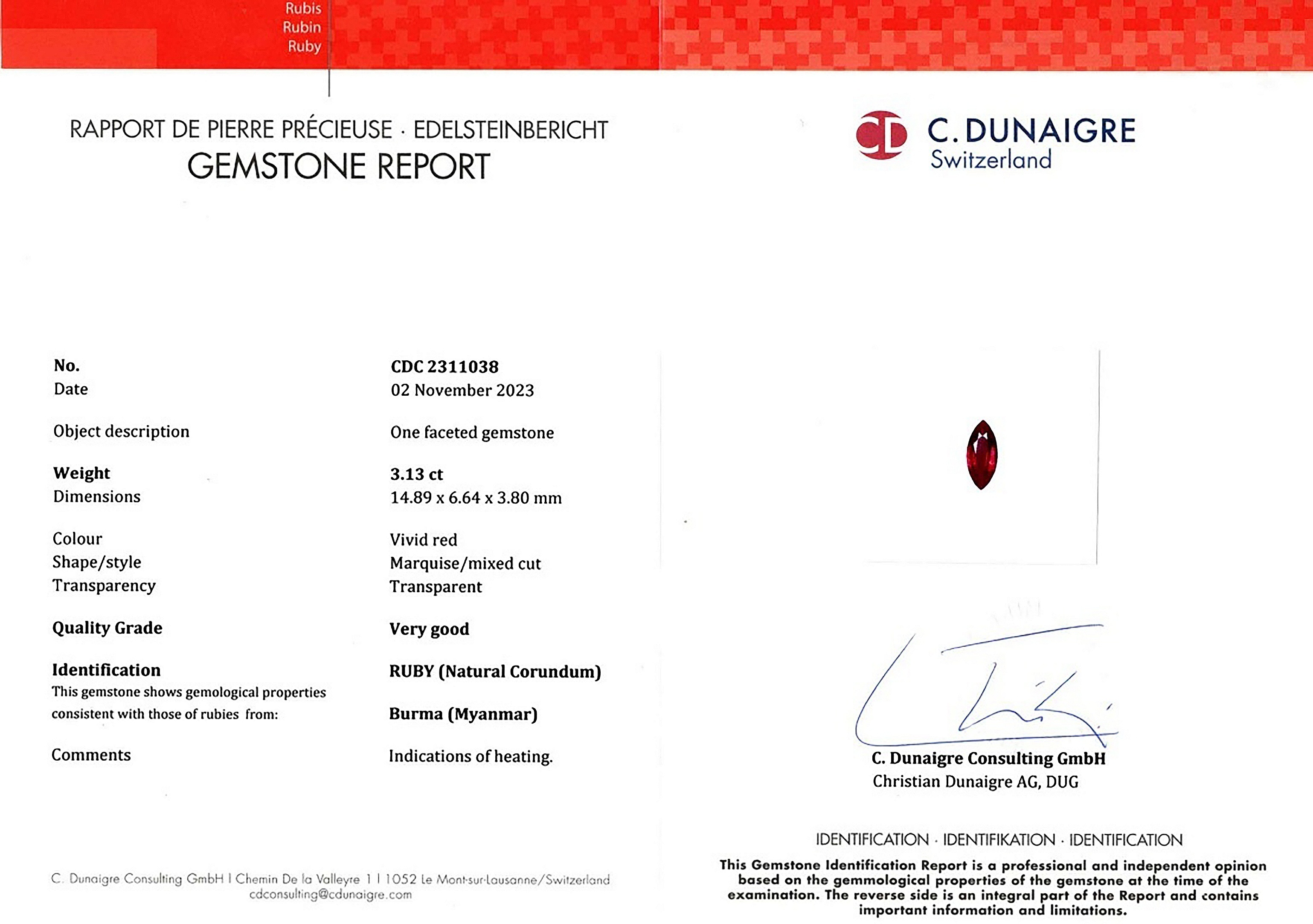 3.13 Ct. Ruby from Burma (Myanmar)