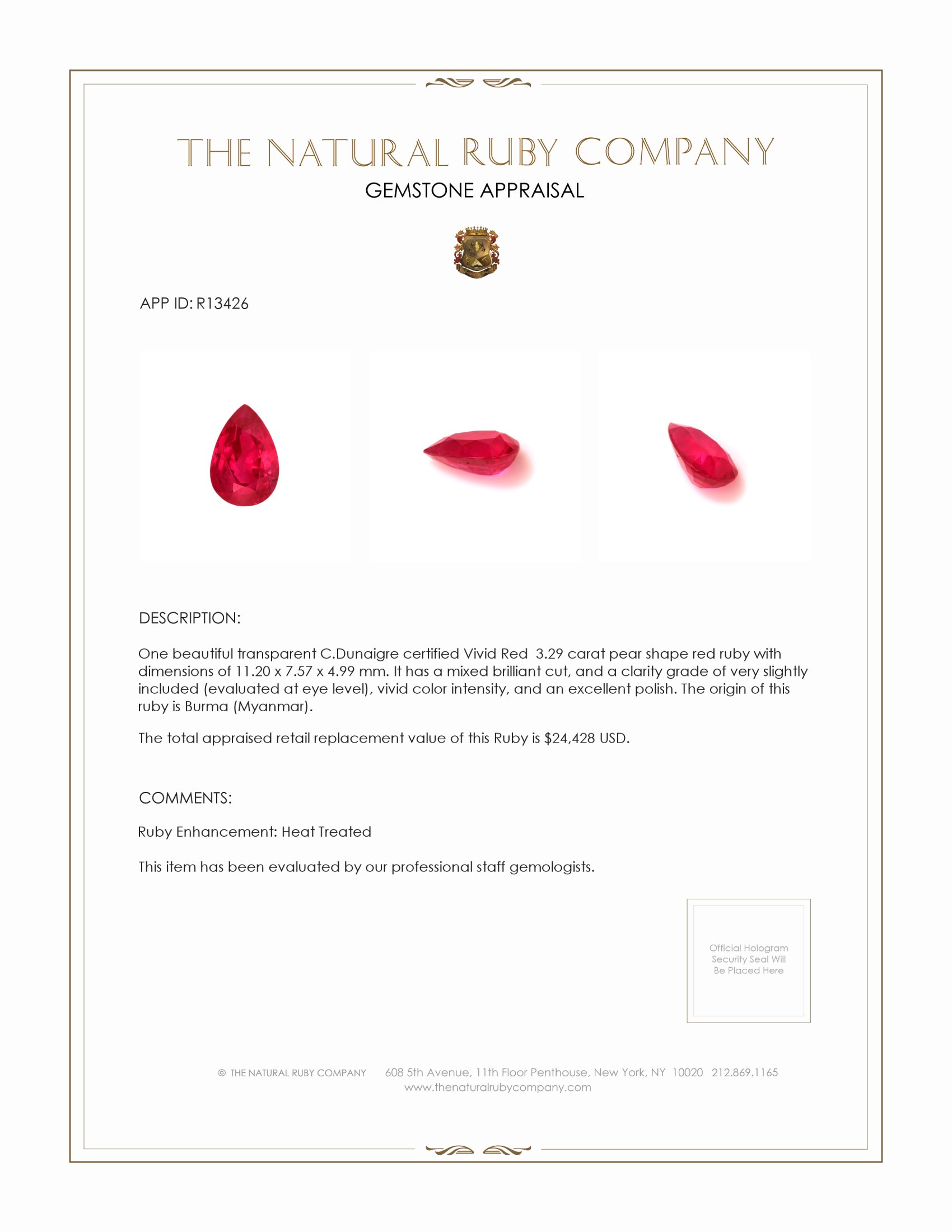 3.29 Ct. Ruby from Burma (Myanmar)
