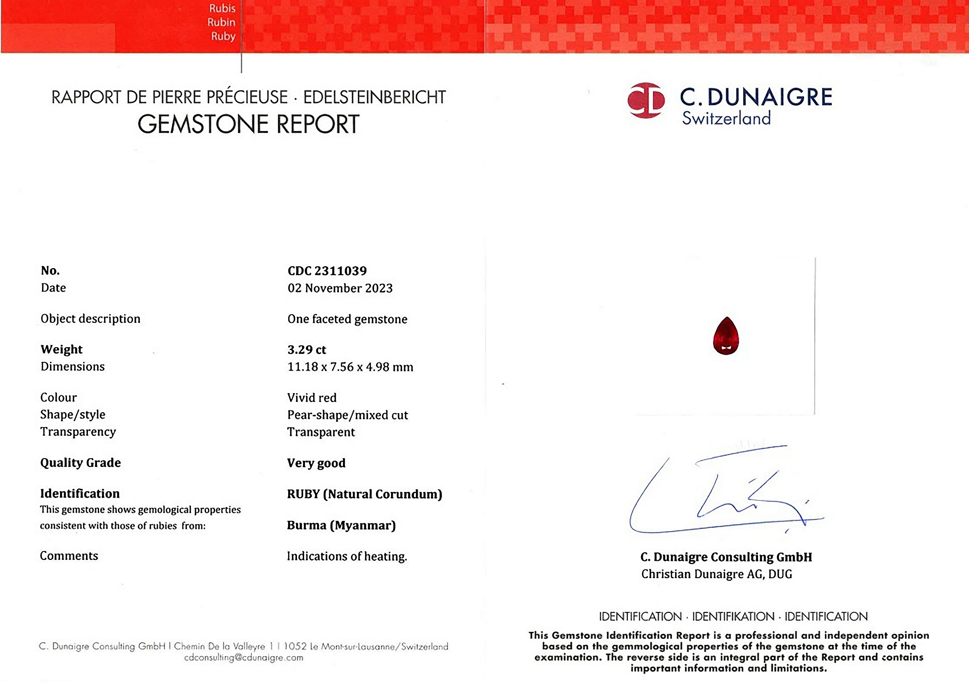 3.29 Ct. Ruby from Burma (Myanmar)