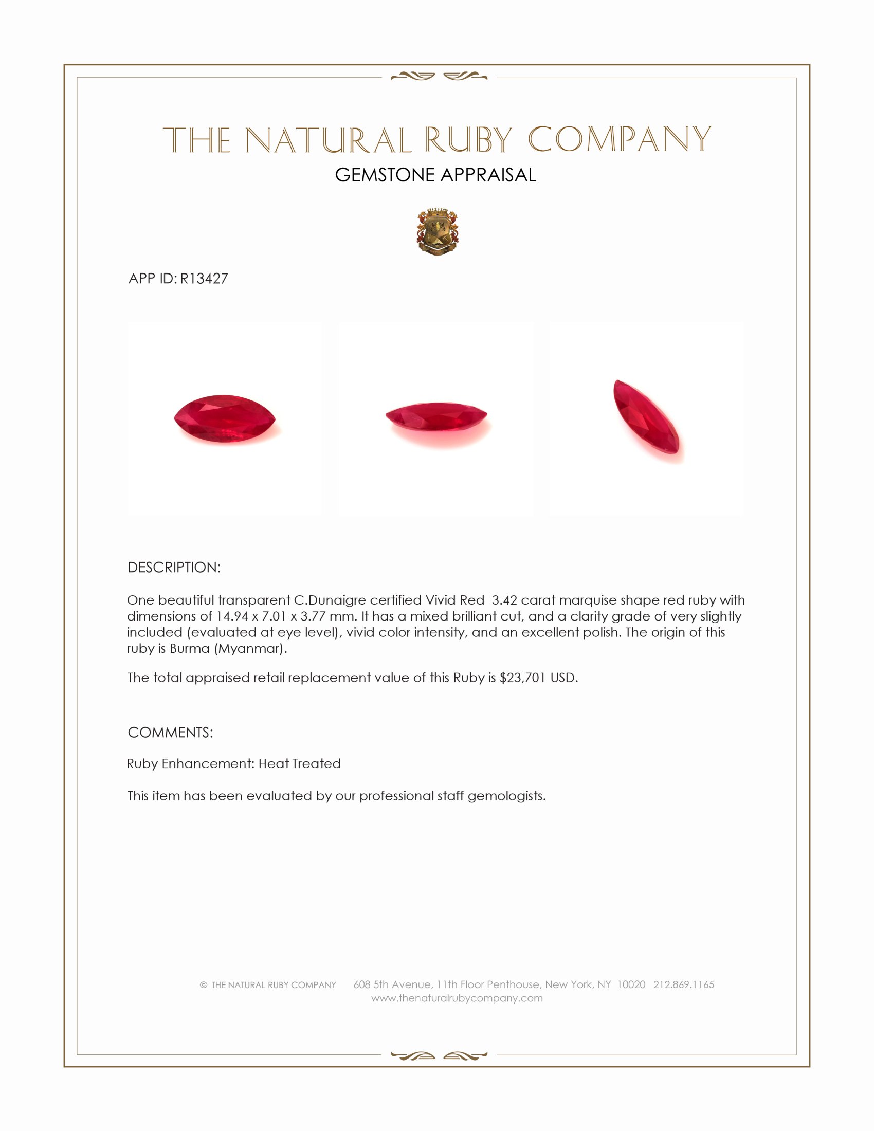 3.42 Ct. Ruby from Burma (Myanmar)