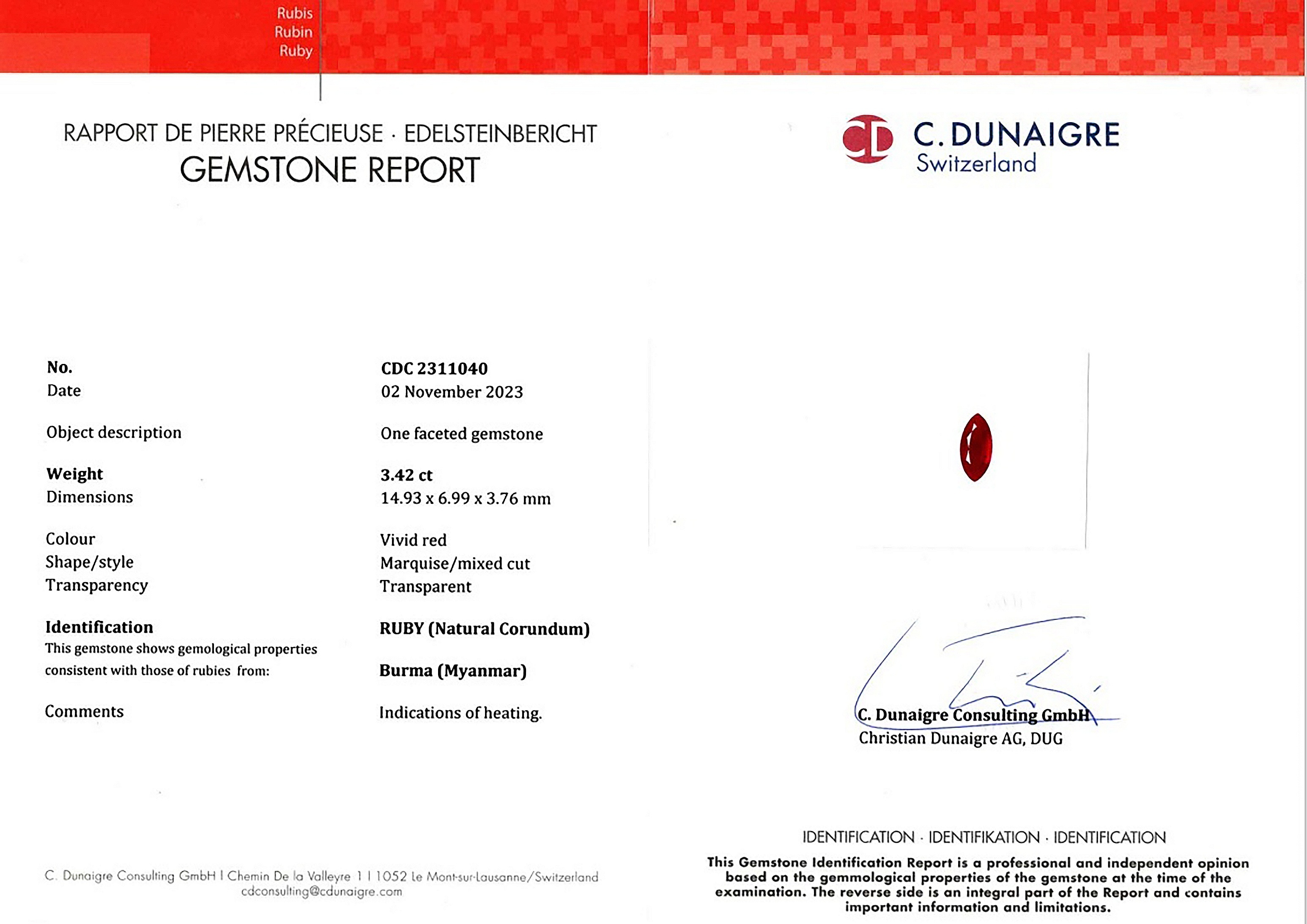 3.42 Ct. Ruby from Burma (Myanmar)