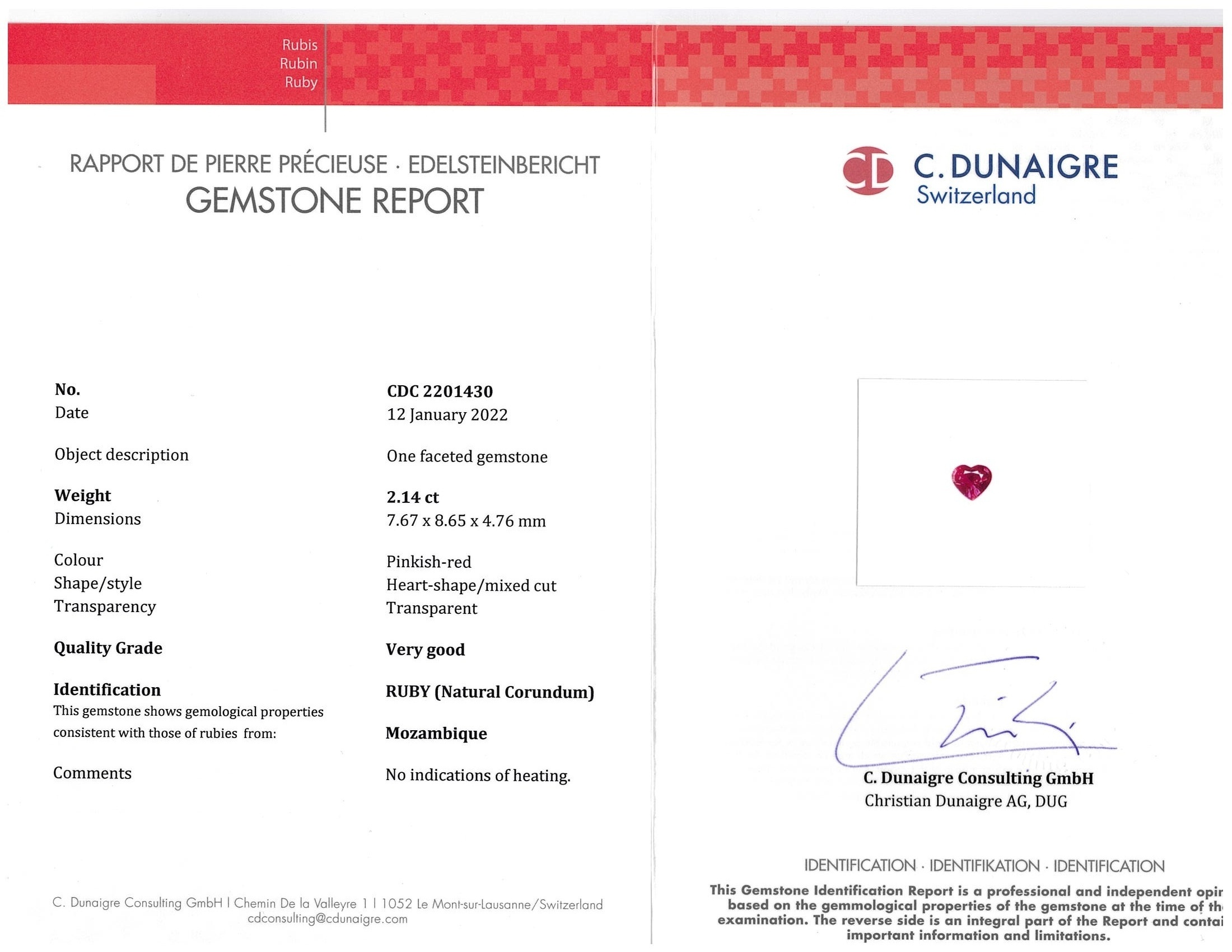 2.14 Ct. Ruby from Mozambique