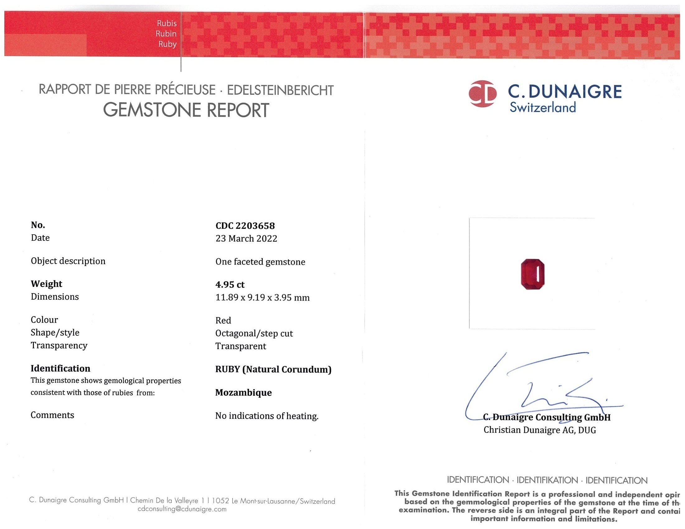 4.95 Ct. Ruby from Mozambique