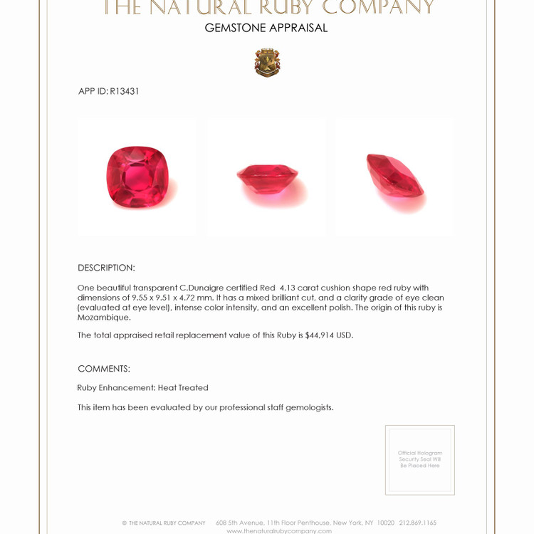 4.13 Ct. Ruby from Mozambique