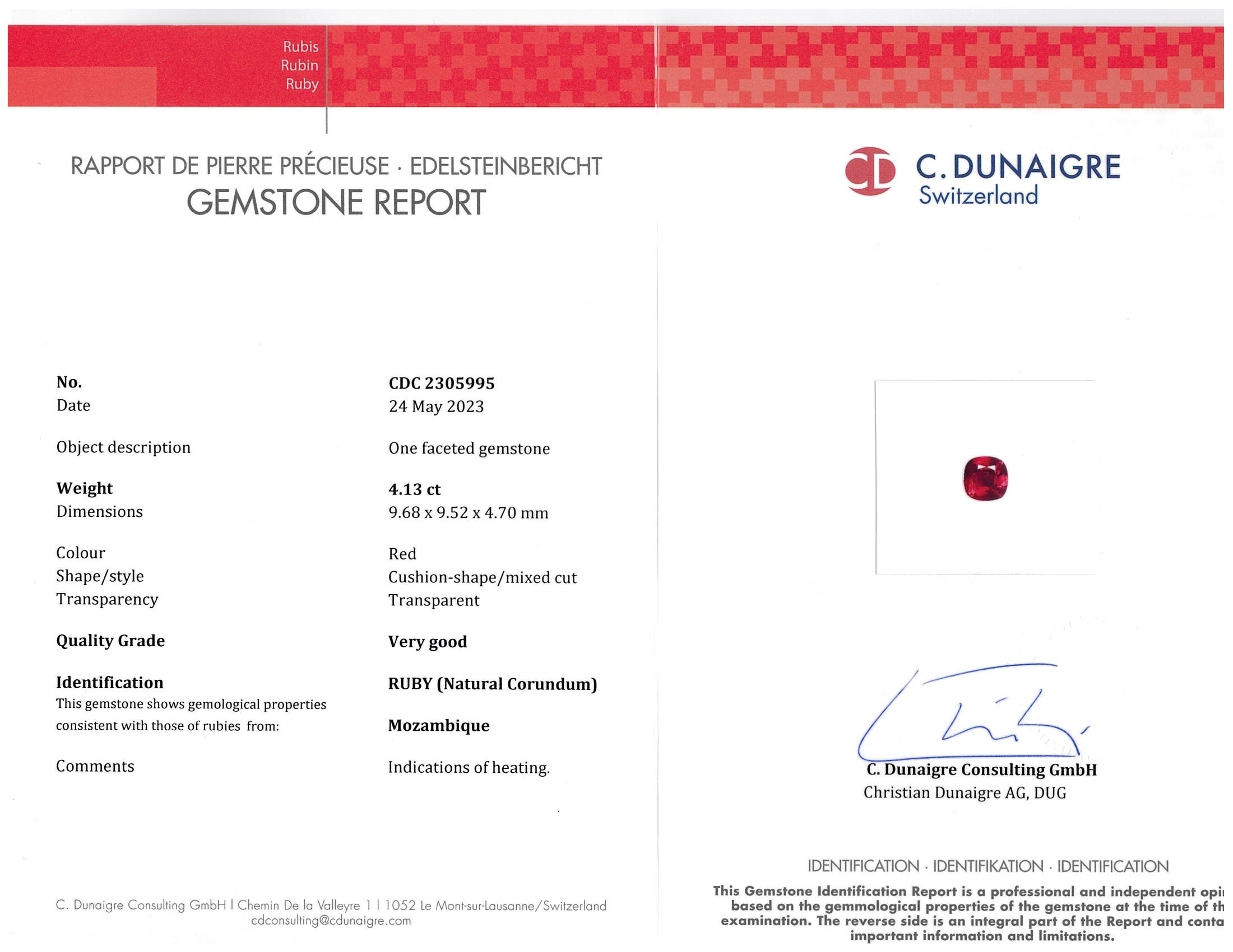 4.13 Ct. Ruby from Mozambique