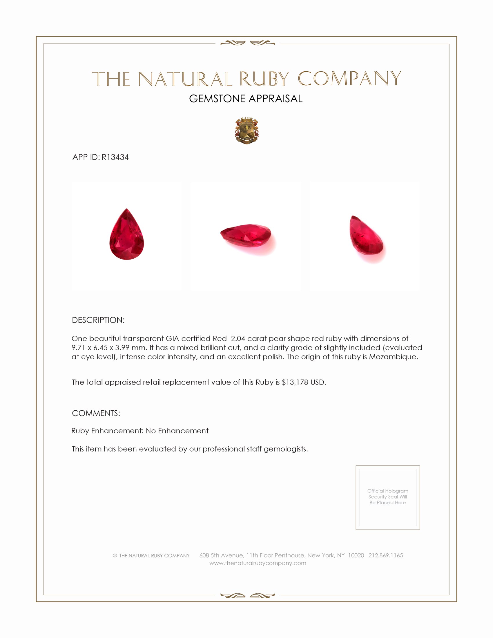 2.04 Ct. Ruby from Mozambique