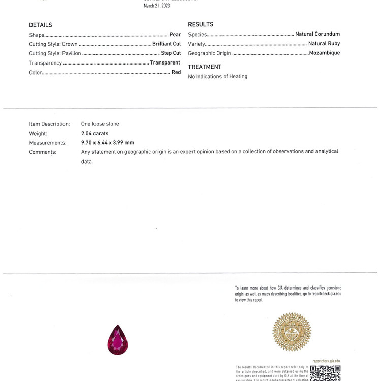 2.04 Ct. Ruby from Mozambique