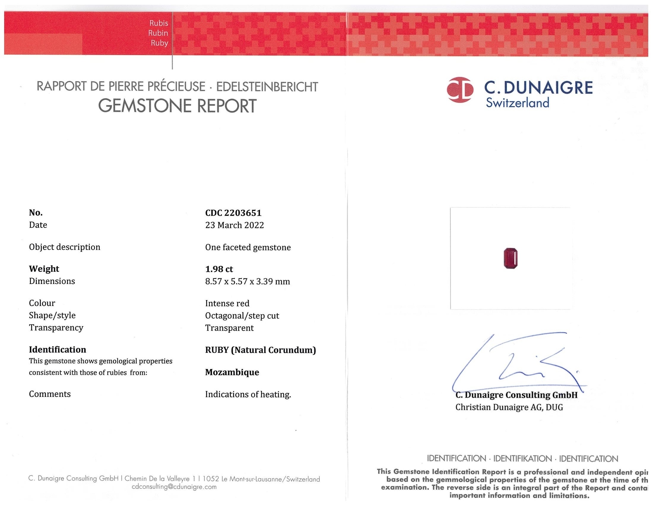 1.98 Ct. Ruby from Mozambique