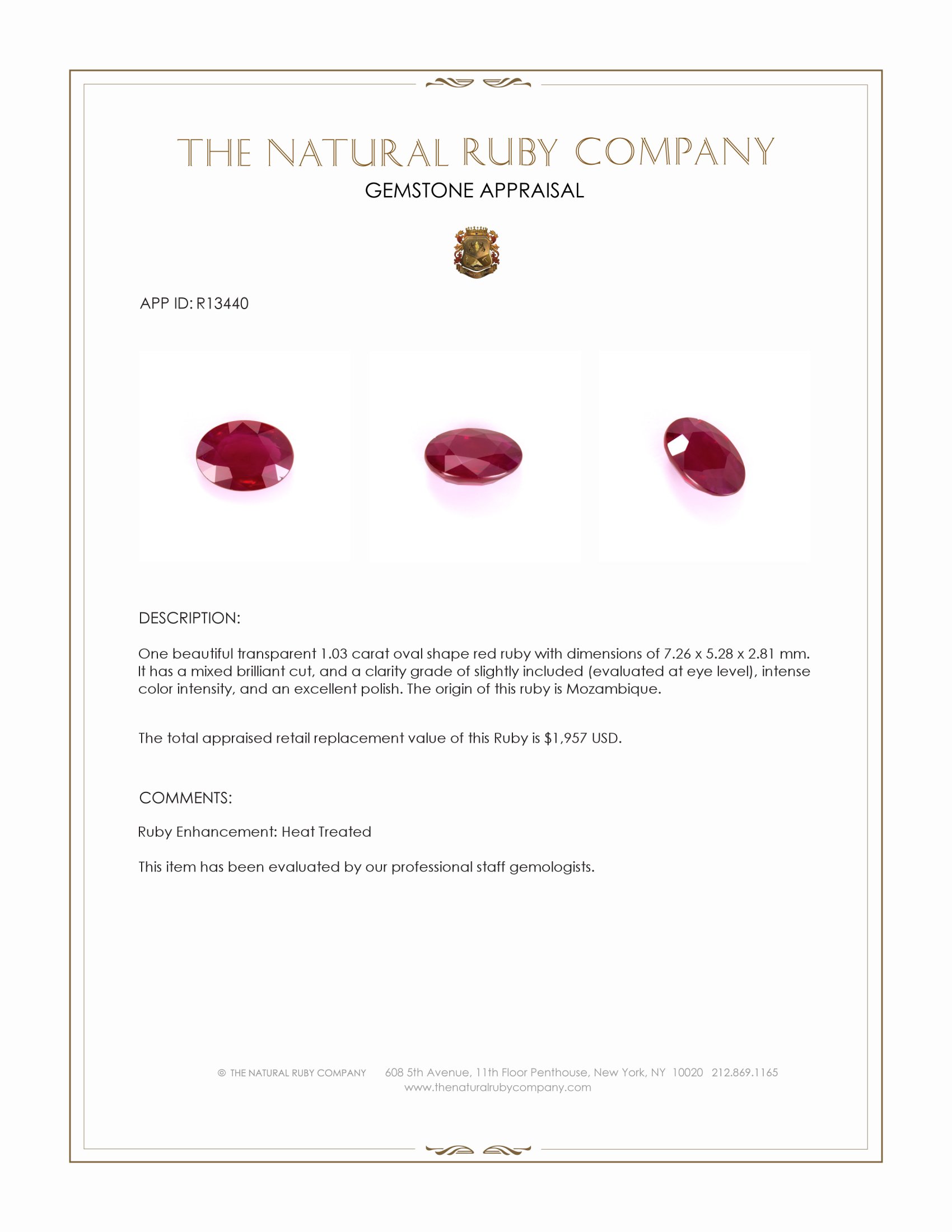 1.03 Ct. Ruby from Mozambique