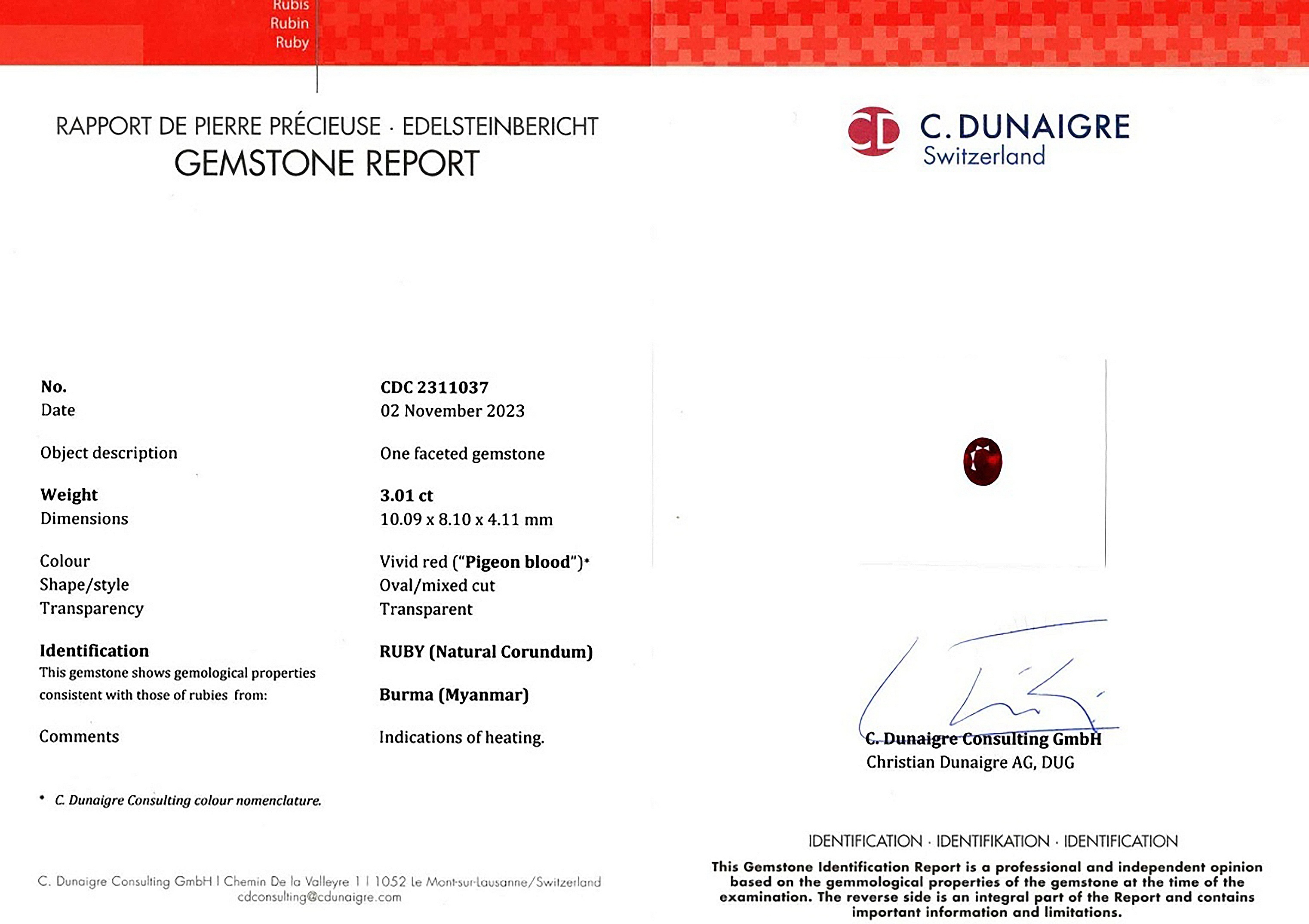 3.01 Ct. Ruby from Burma (Myanmar)
