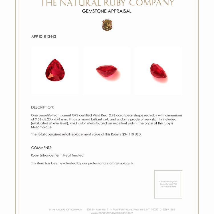 2.96 Ct. Ruby from Mozambique